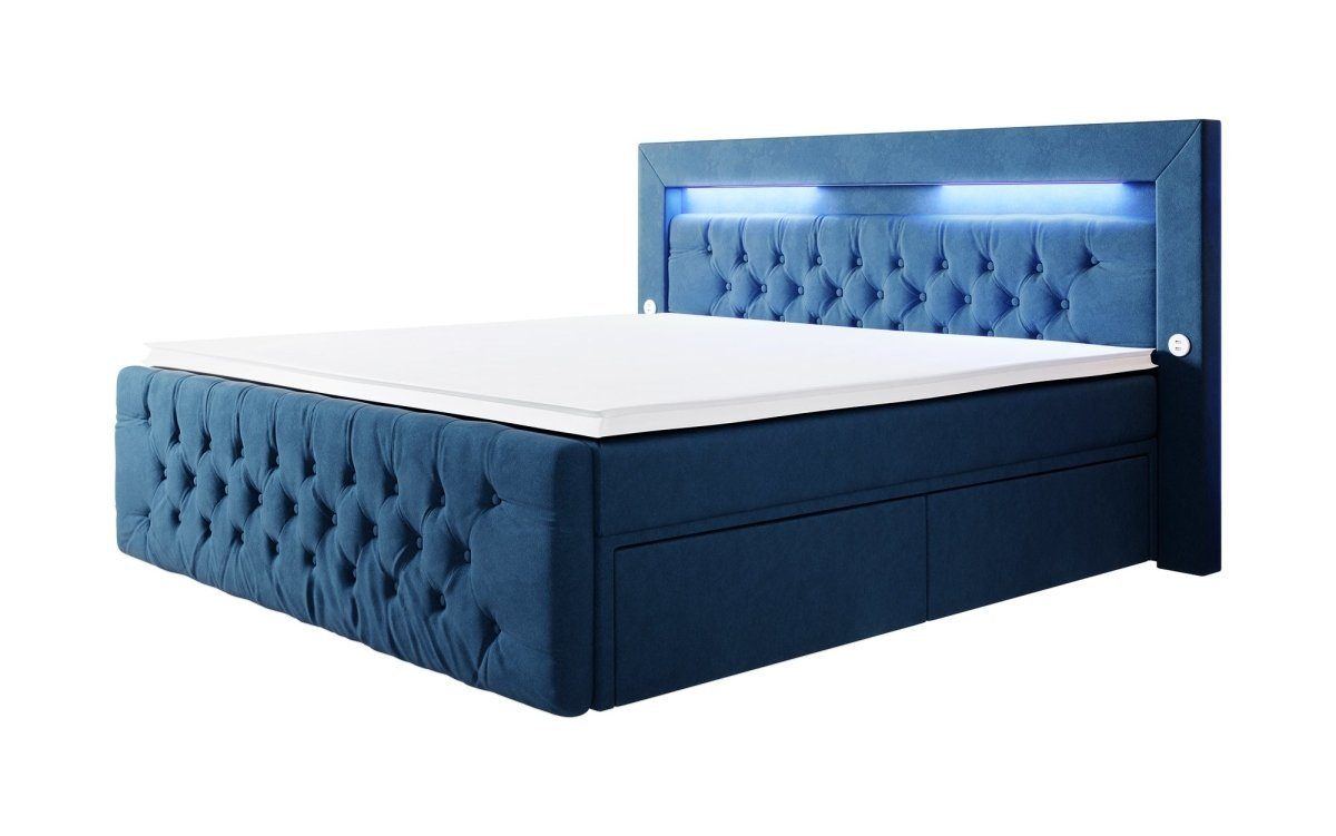 Blue Stauraum mit indirekter Luxusbetten24 und USB Sunshine, Boxspringbett Beleuchtung,