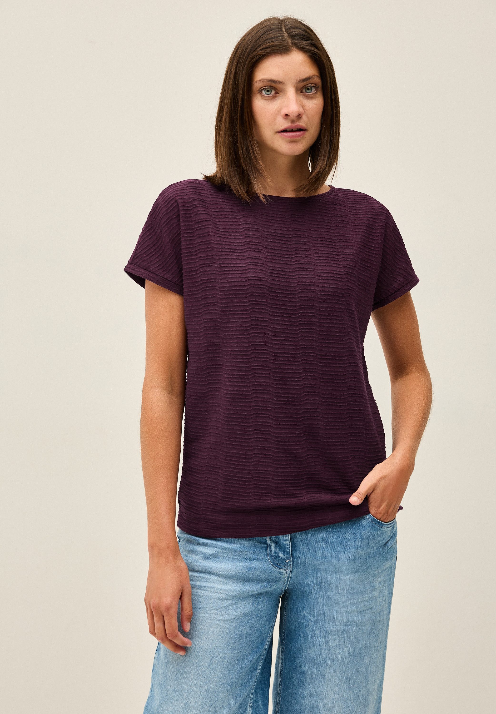 CECIL T-Shirt aus elastischem Materialmix günstig online kaufen