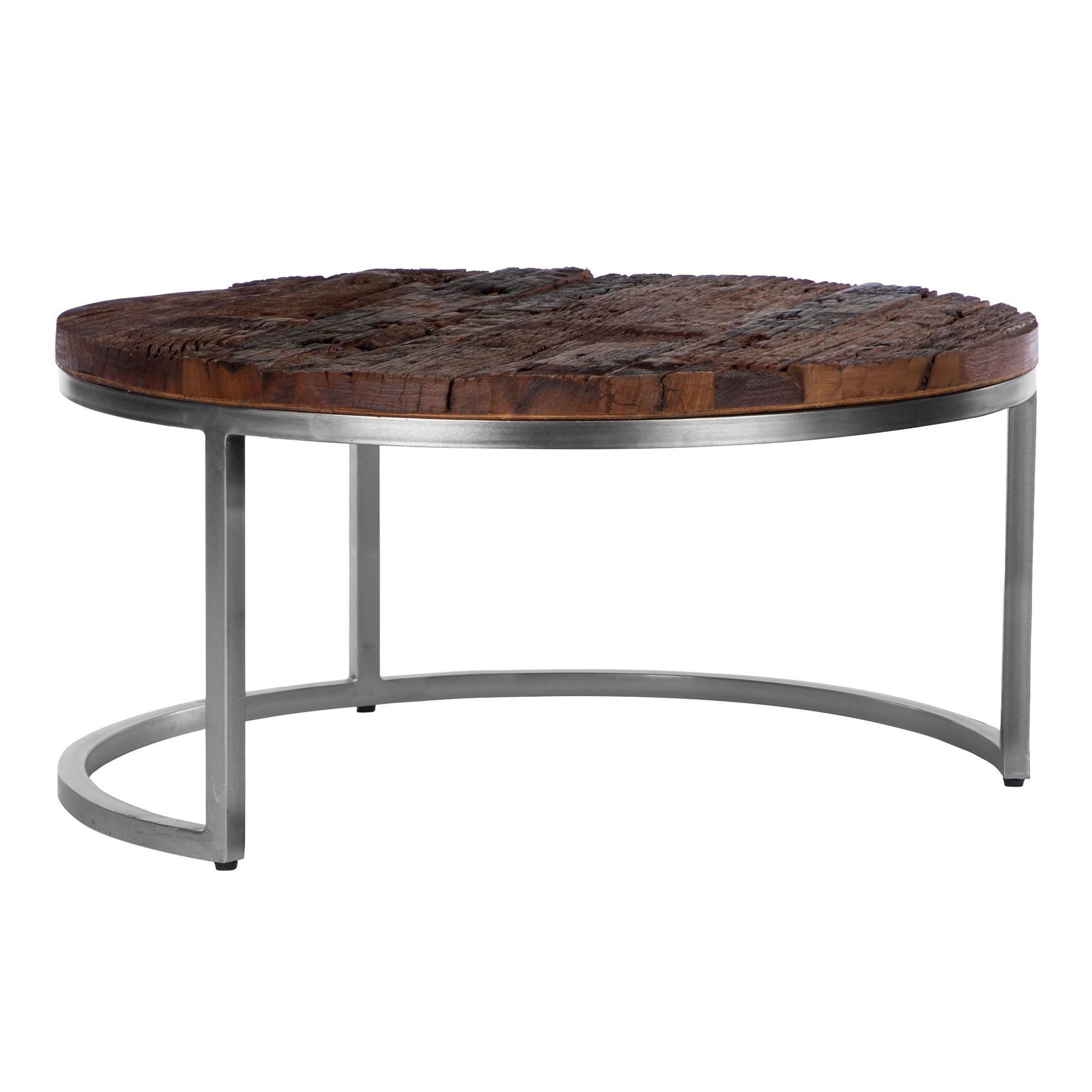 WOMO-DESIGN Couchtisch Surabaya Beistelltisch Wohnzimmertisch Kaffeetische Sofatisch, Natur/Nickel-Finish Ø70x35cm Rund Akazienholz stabil robust modern