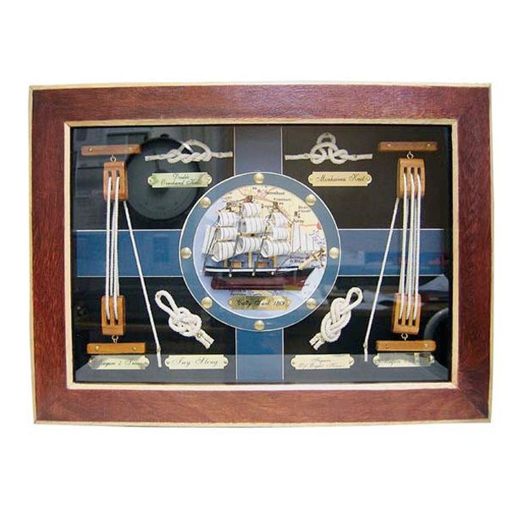 Dekoobjekt Knotentafel hinter Glas, Knotenbild im Rahmen, Segelschiff