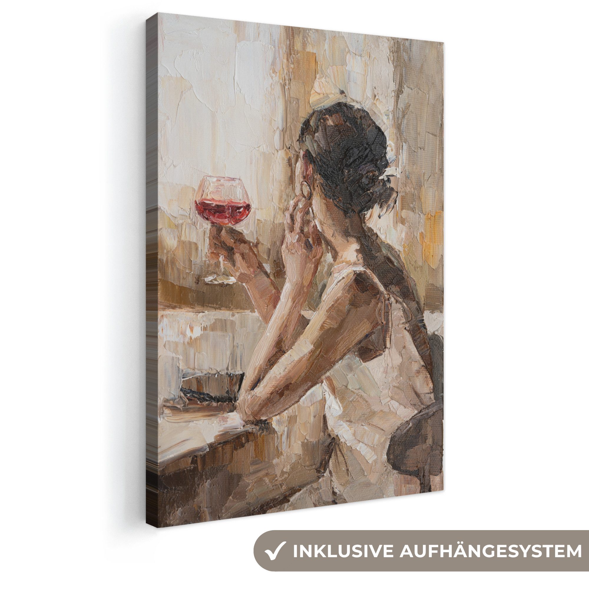 OneMillionCanvasses® Leinwandbild Kunstdrucke - Frau - Wein - Öl, Fotodruck (1 St), Leinwand Canvas Wandbild, Wanddekoration 20x30 cm