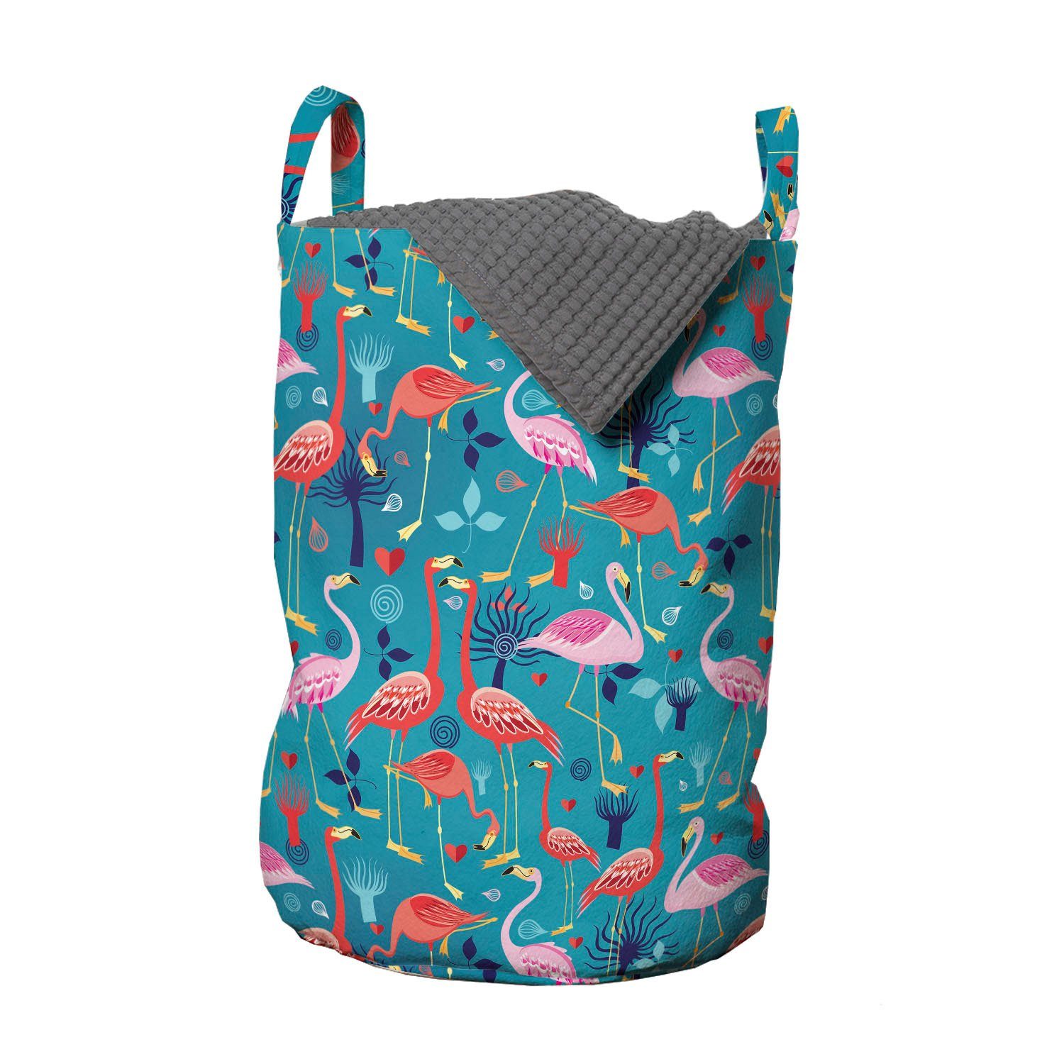 Abakuhaus Wäschesäckchen Wäschekorb mit Griffen Kordelzugverschluss für Waschsalons, Flamingo Bunte Tiere Strudel