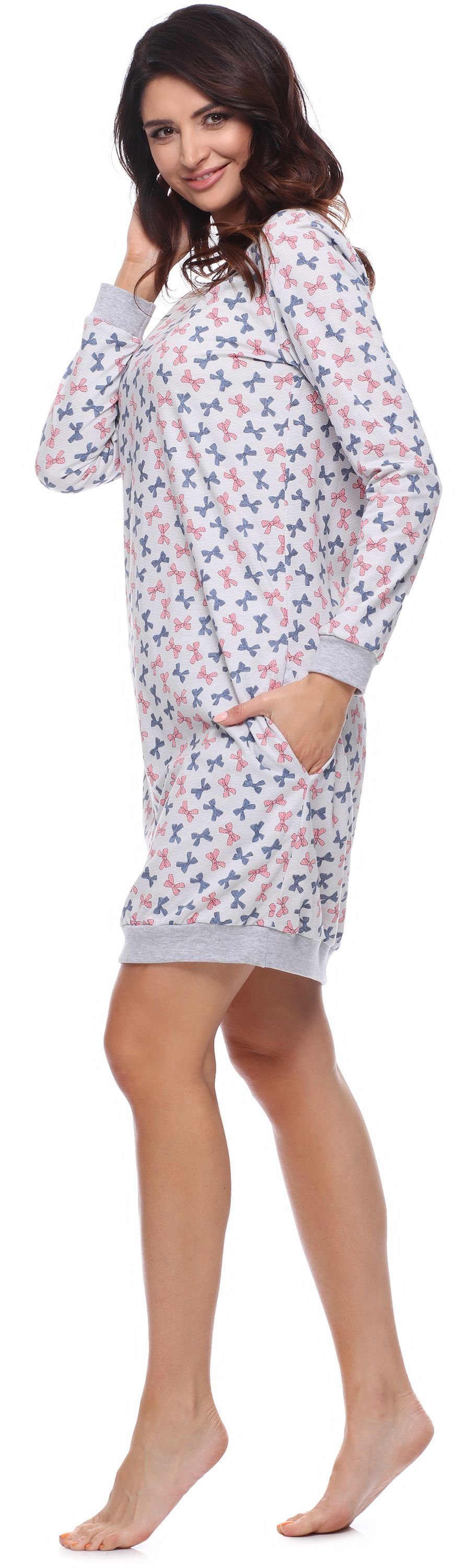 Merry Style Nachthemd Damen Baumwolle Nachthemd aus Langarm MS10-180 Schleife Melange (1-tlg)