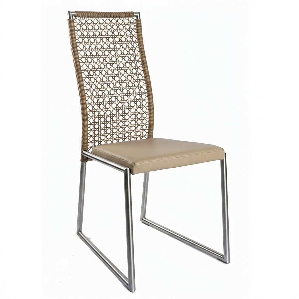 Okazi Kufenstuhl Okazi Tiffany Ambiente Edelstahl beige Echtleder (Einzelstuhl, 1 St), Gestell aus Edelstahl - Top-Qualität direkt vom Hersteller