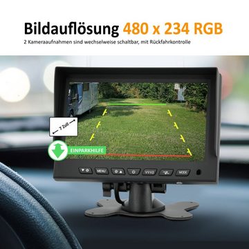 VSG24 7" Rückfahrmonitor TRAVELER mit justierbaren Parklinien für Wohnmobile Rückfahrkamera (schlankes Design, 2 Kameraeingänge, Audio, Blendschutz, für 12V-32V)