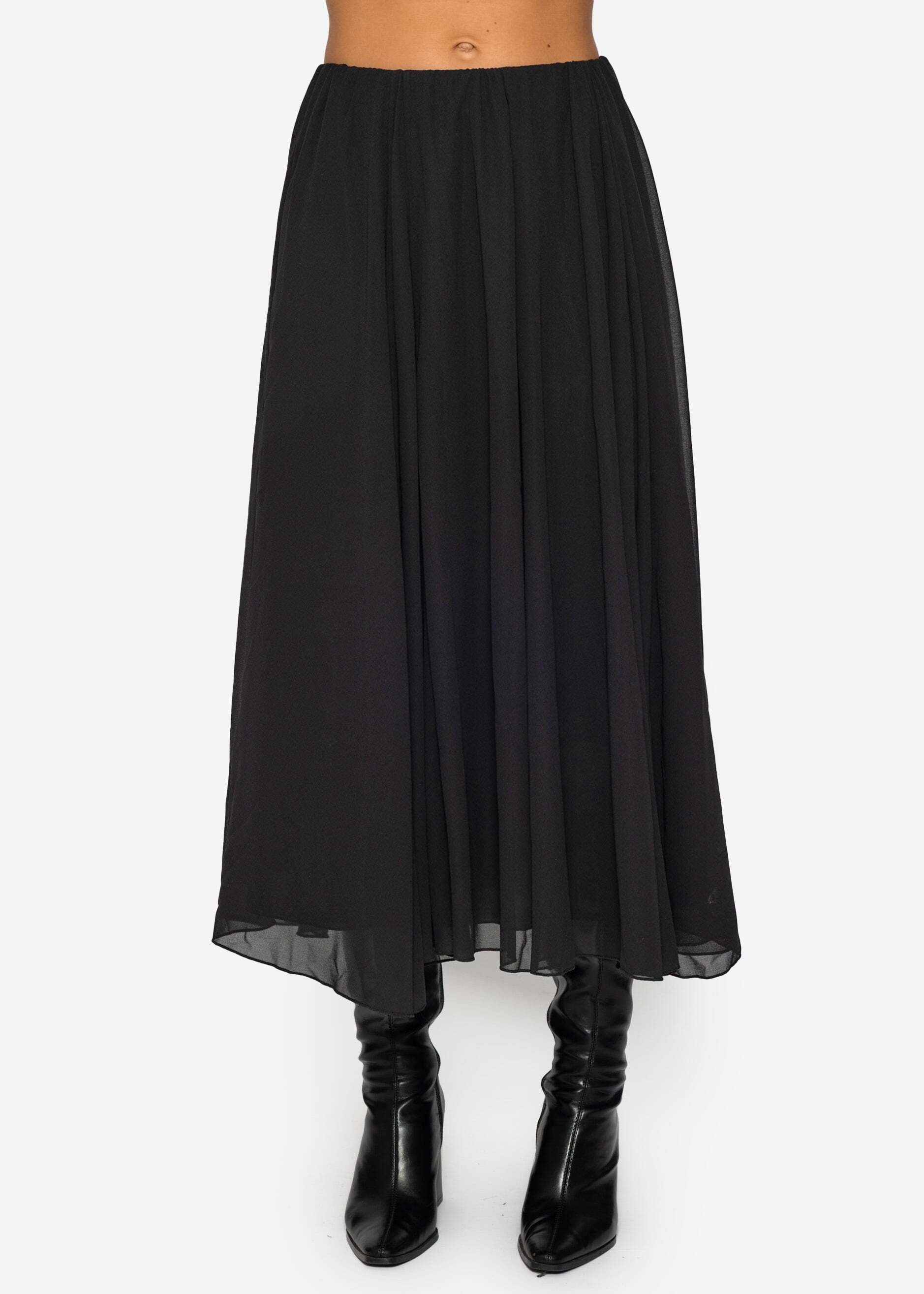 SASSYCLASSY Midirock Langer Chiffon Rock für Damen Eleganter blickdichter Rock mit elastischem Bund Schwarz