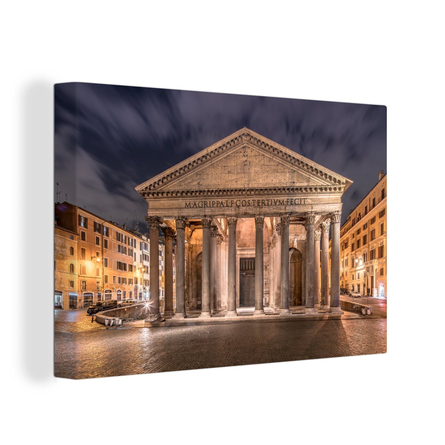 OneMillionCanvasses® Leinwandbild Pantheon Frontansicht am Abend mit schöner Beleuchtung in Rom, (1 St), Wandbild Leinwandbilder, Aufhängefertig, Wanddeko, 30x20 cm