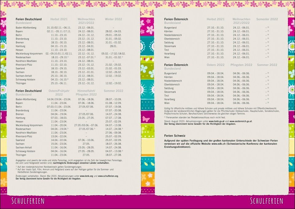 HEYE Taschenkalender Streifen Floral Schülerkalender A5 - Kalender 2022