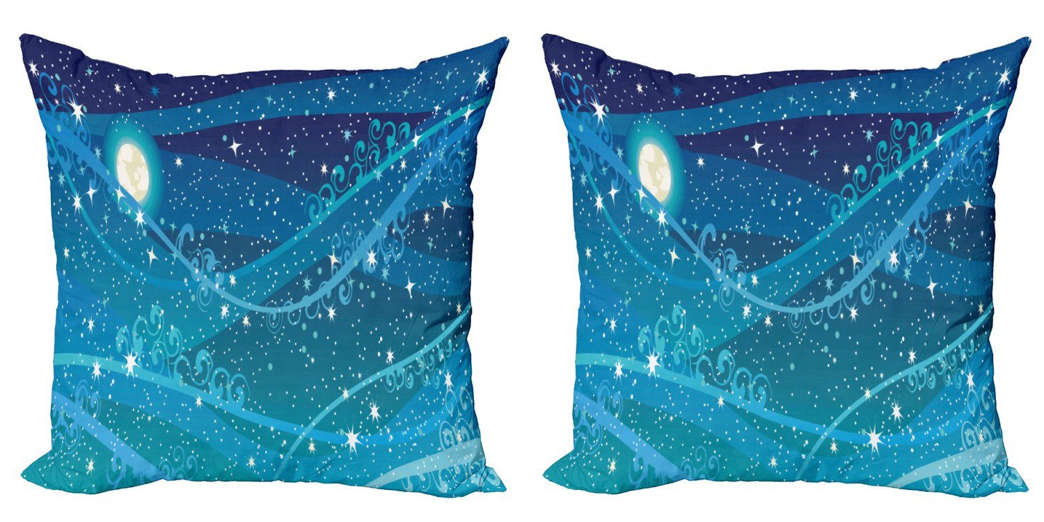 Sternenklare (2 Accent Digitaldruck, Kissenbezüge Sky Abakuhaus Vollmond-Open Modern Doppelseitiger Stück), Nacht
