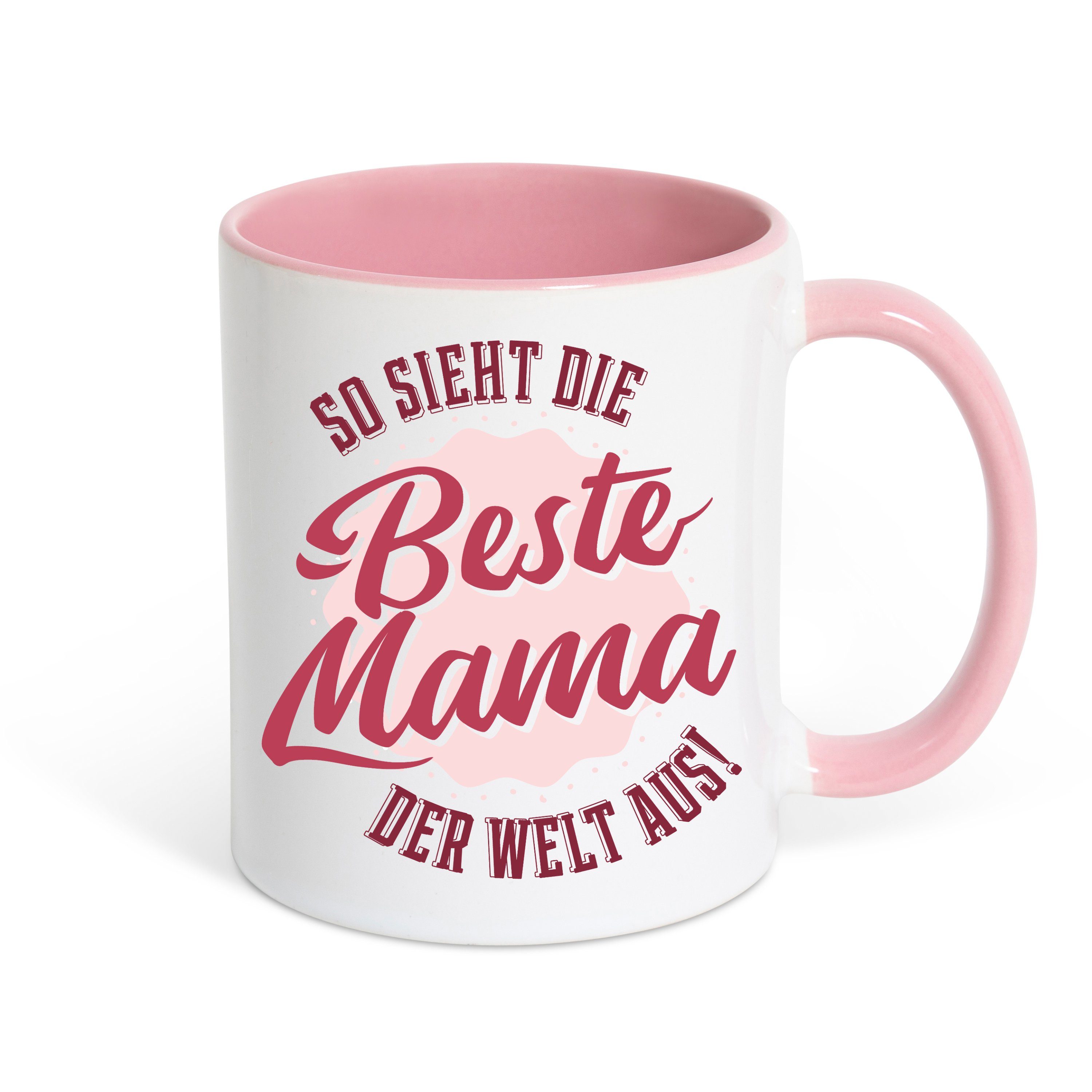 Youth Designz Tasse Beste Geschenk, Kaffeetasse liebem Spruch Mama Weiss/Rosa Keramik, der mit Welt