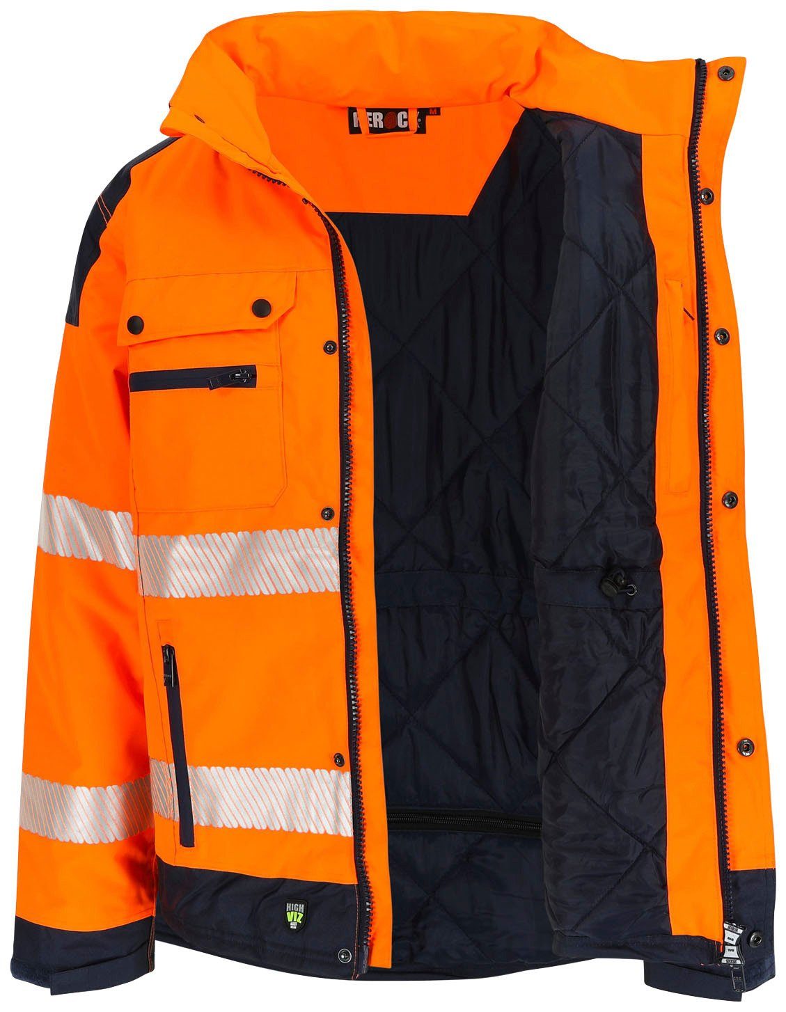 Herock Arbeitsjacke Regenjacke, Reissverschlusstaschen VIZ orange Hodor winddicht, viele atmungsaktiv, HIGH