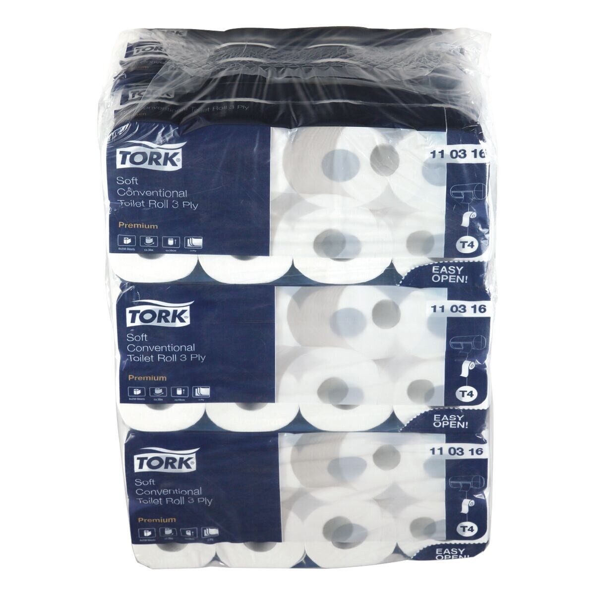TORK Toilettenpapier Premium (72-St), 3-lagig, hochweiß ohne Prägung, 250 Blatt/Rolle