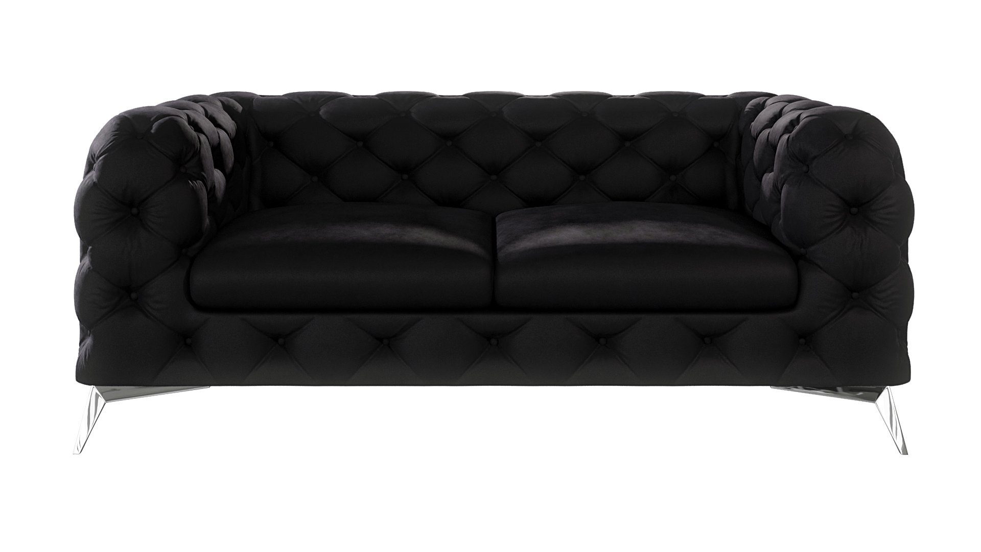 S-Style Möbel 2-Sitzer Chesterfield Sofa mit Metall Kalina Wellenfederung Silber Füßen, Schwarz mit