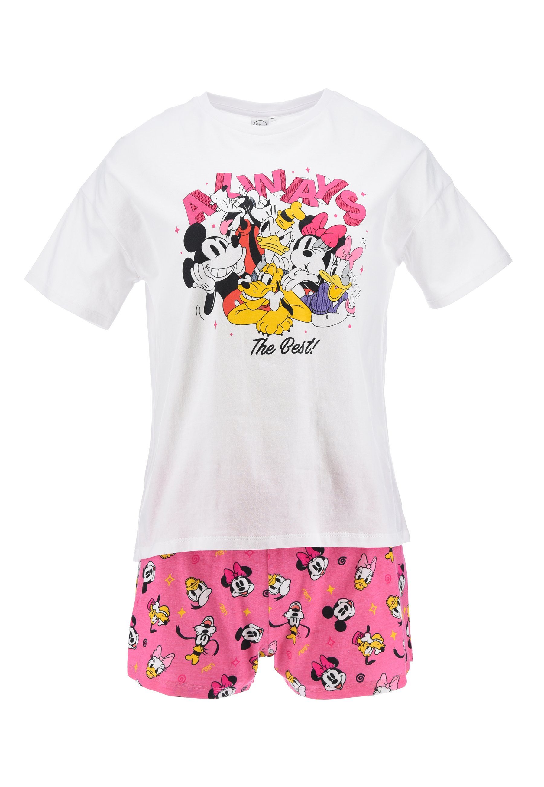 Disney Minnie Mouse Shorty Damen Frauen Sommer-Pyjama T-Shirt und Shorts Set kurz (2 tlg) Weiß