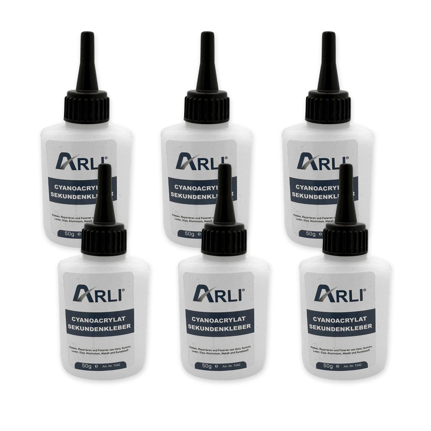 ARLI Klebstoff 6x Cyanoacrylat Sekundenkleber 50g, (Set, 6-tlg), Universal Cyanacrylat Kleber (300g)