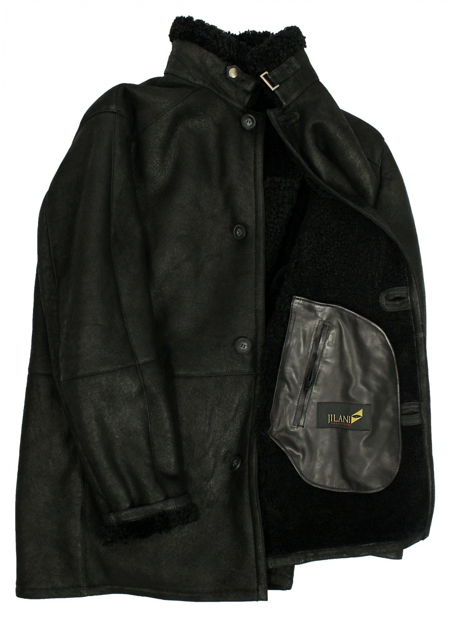 Jilani Lederjacke Jilani - Herren Lammfellmantel Lederjacke Ledermantel schwarz