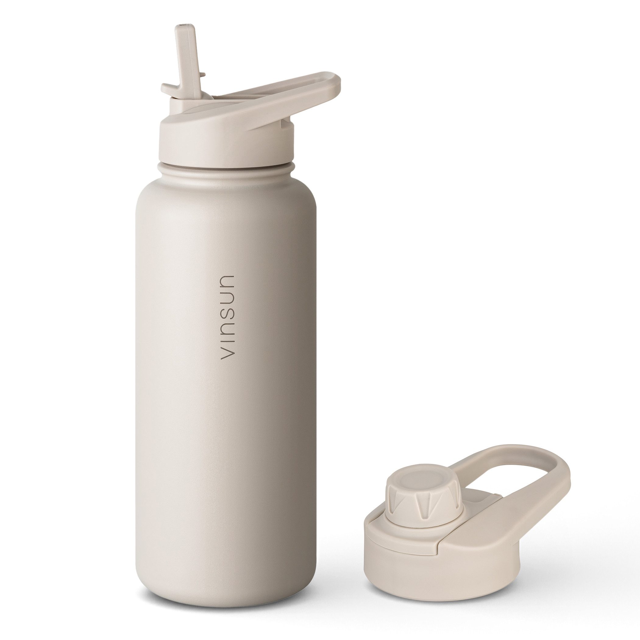 Vinsun Isolierflasche Edelstahl Trinkflasche 1L Strohhalm - 2 Deckel Thermoflasche BPA frei, Doppelwandig isoliert, auslaufsicher, bruchsicher, Geruchsneutral