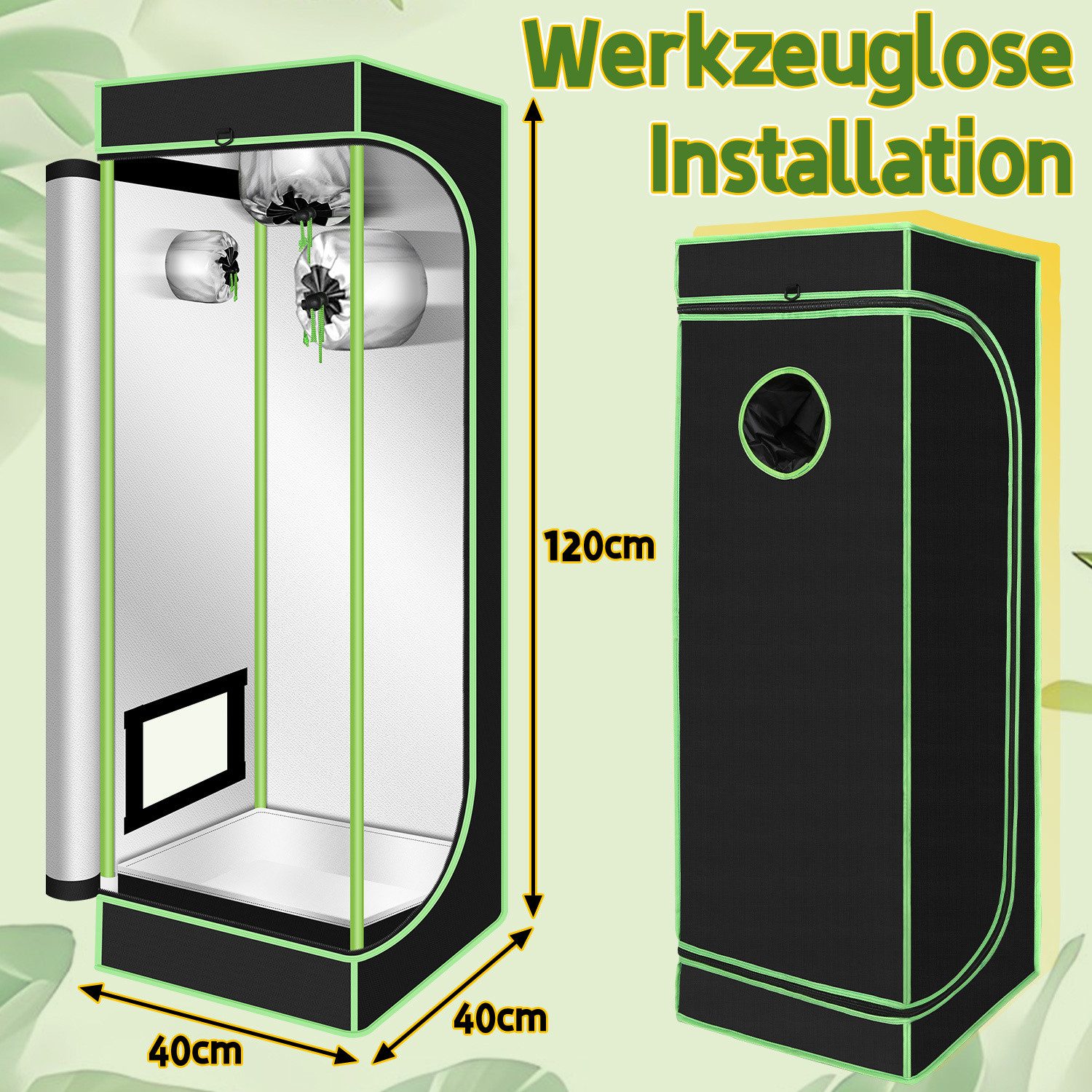 Clanmacy Gewächshaus Growbox Growzelt Gewächszelt 600D Indoor Pflanzenzelt Größe wählbar – Bild 2 von 5