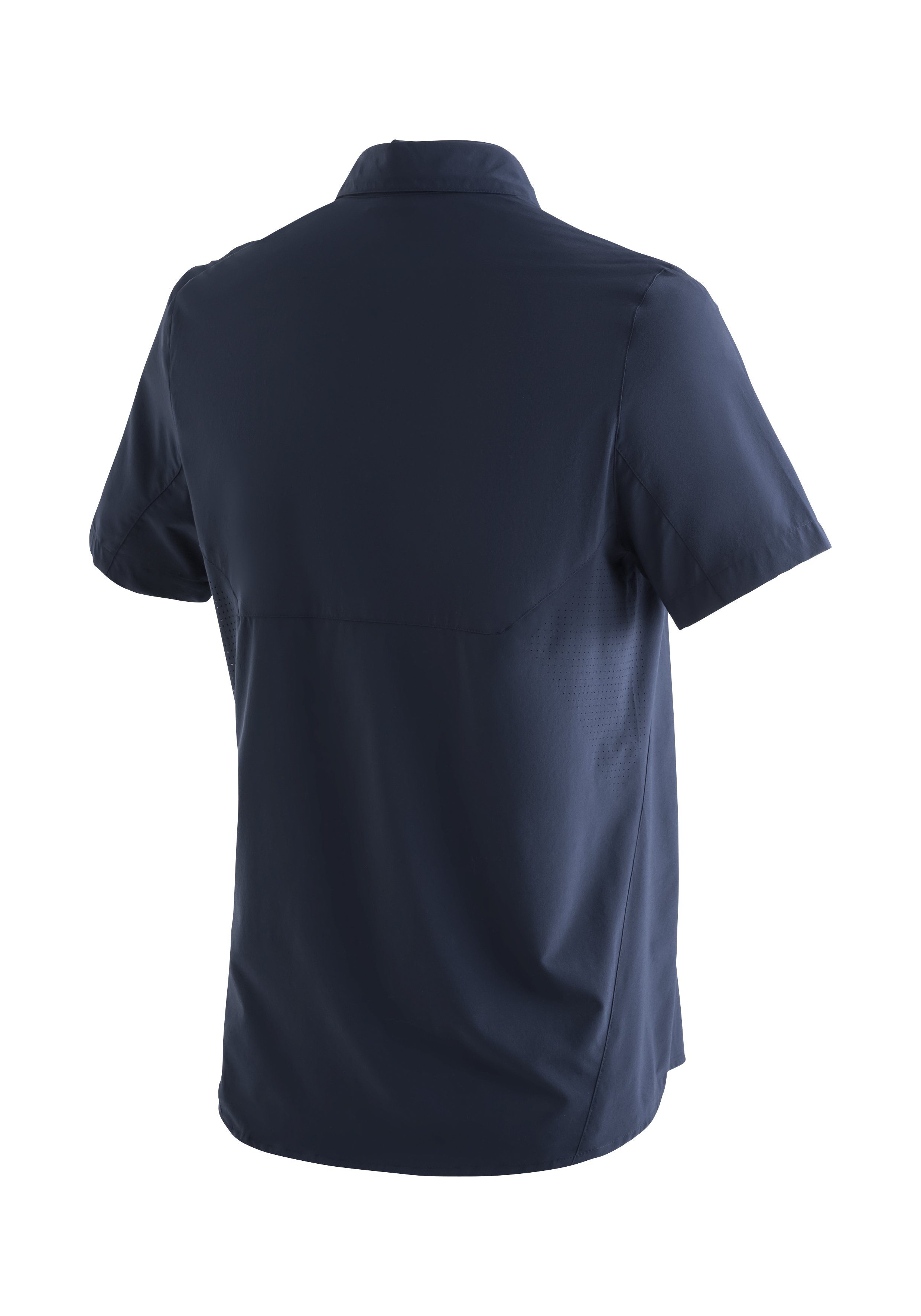 dunkelblau elastisches Leichtes, Trekkinghemd Tec Sinnes Sports Maier Funktionshemd Sonnenkragen MS/S mit