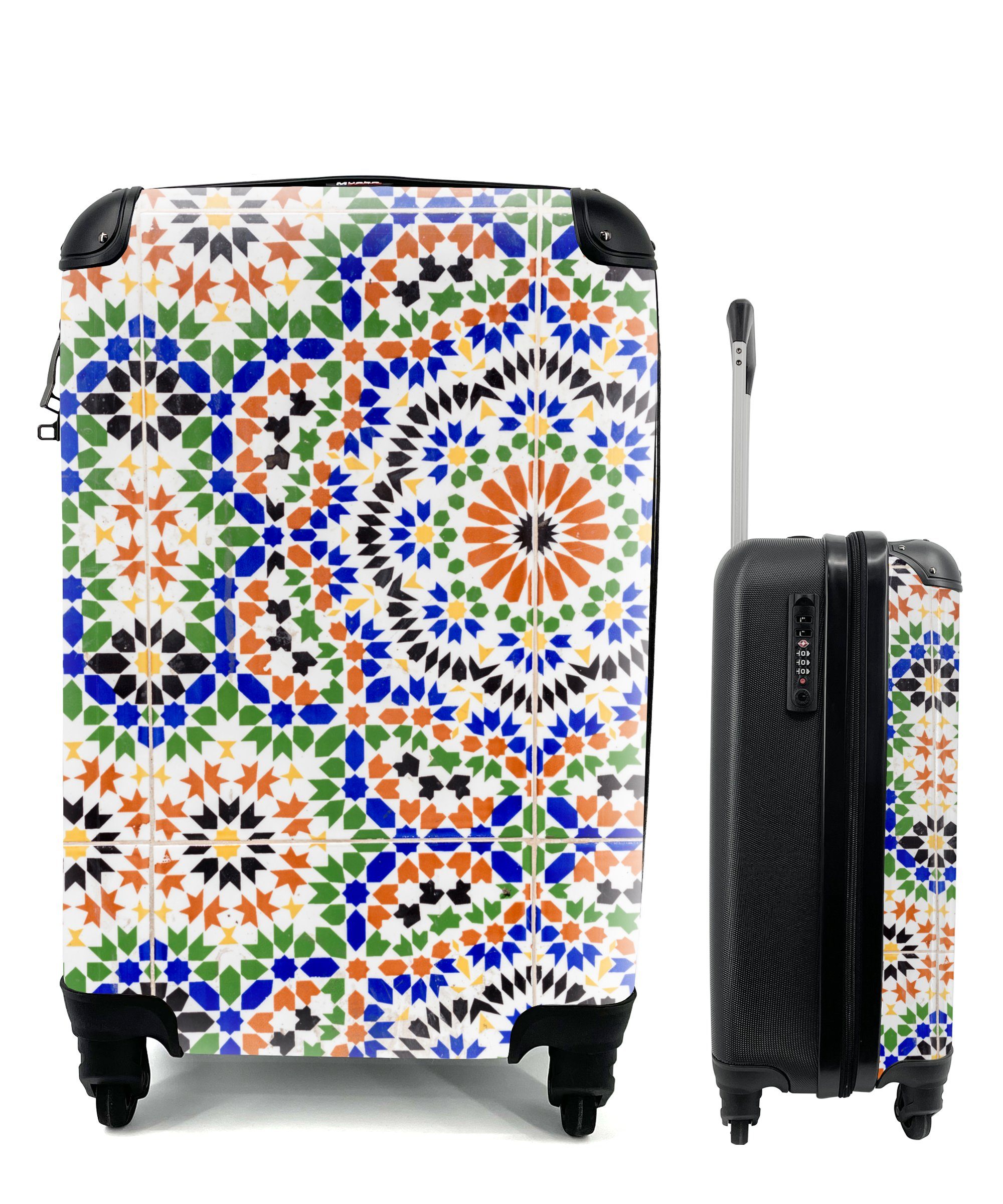 MuchoWow Handgepäckkoffer Ein Mosaikdetail mit vielen verschiedenen Formen, 4 Rollen, Reisetasche mit rollen, Handgepäck für Ferien, Trolley, Reisekoffer