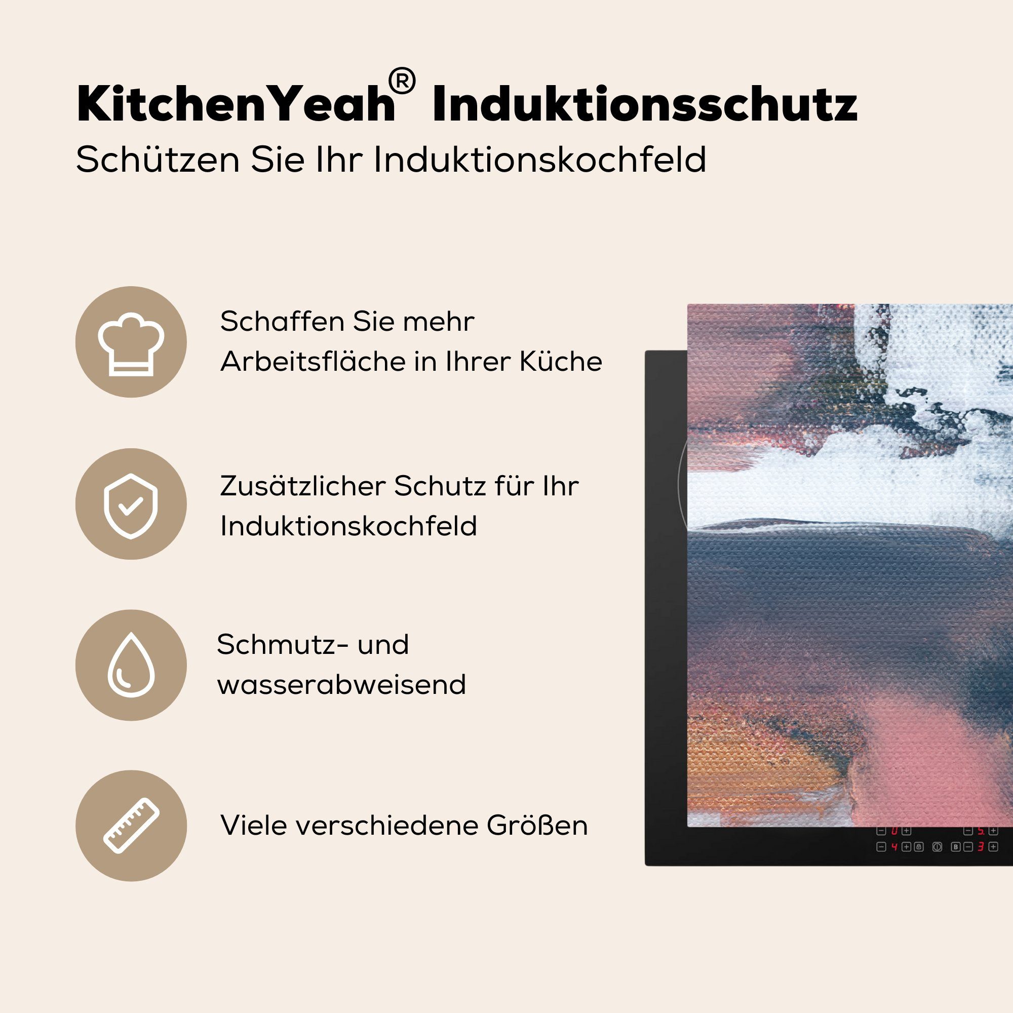 Malerei Herdblende-/Abdeckplatte Vinyl, 81x52 - Ceranfeldabdeckung Schutz küche, Abstrakt Design, - Induktionskochfeld MuchoWow (1 tlg), cm, die für