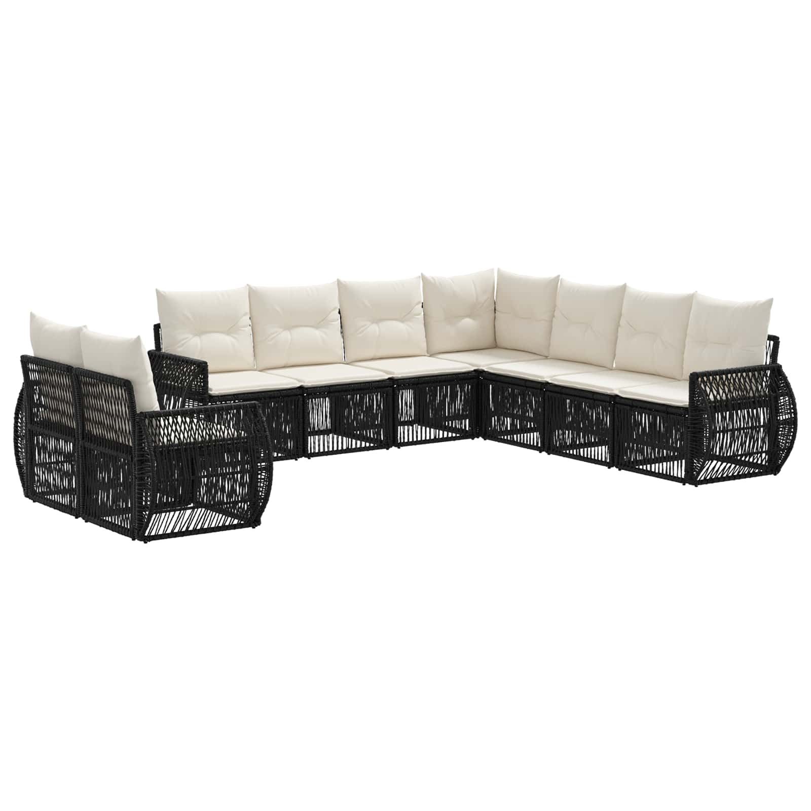 vidaXL Gartenlounge-Set Gartensofa-set 9 stk. Schwarz und Cremeweiß Poly-Rattan, (9-tlg)