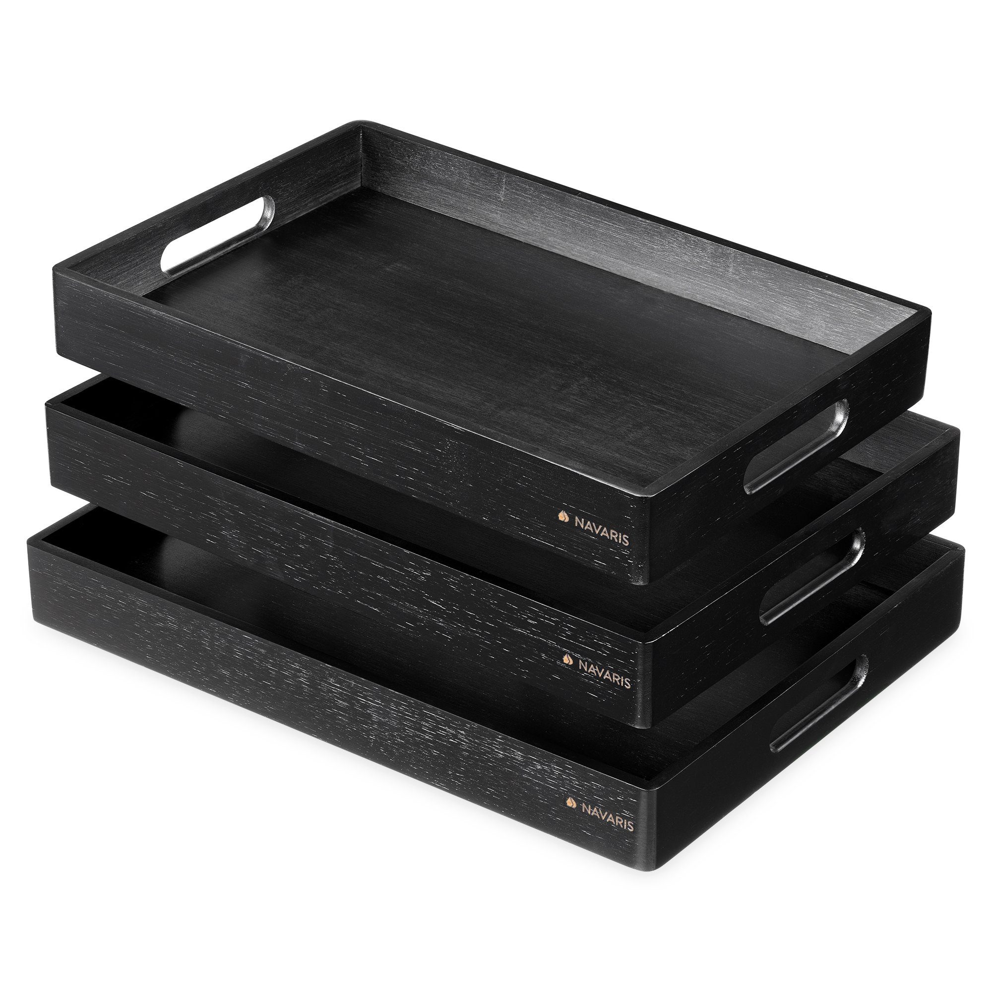 Navaris Tablett Serviertablett - 3x Servierplatte - rechteckig - Tabletttisch, Bambus, (3-tlg) Schwarz