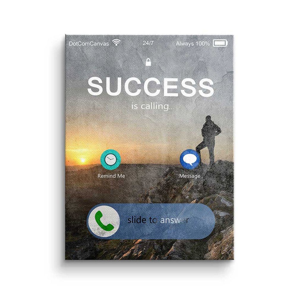 DOTCOMCANVAS® Leinwandbild, Premium Leinwandbild Calling - is Success - Motivation Rahmen silberner Mindset - 