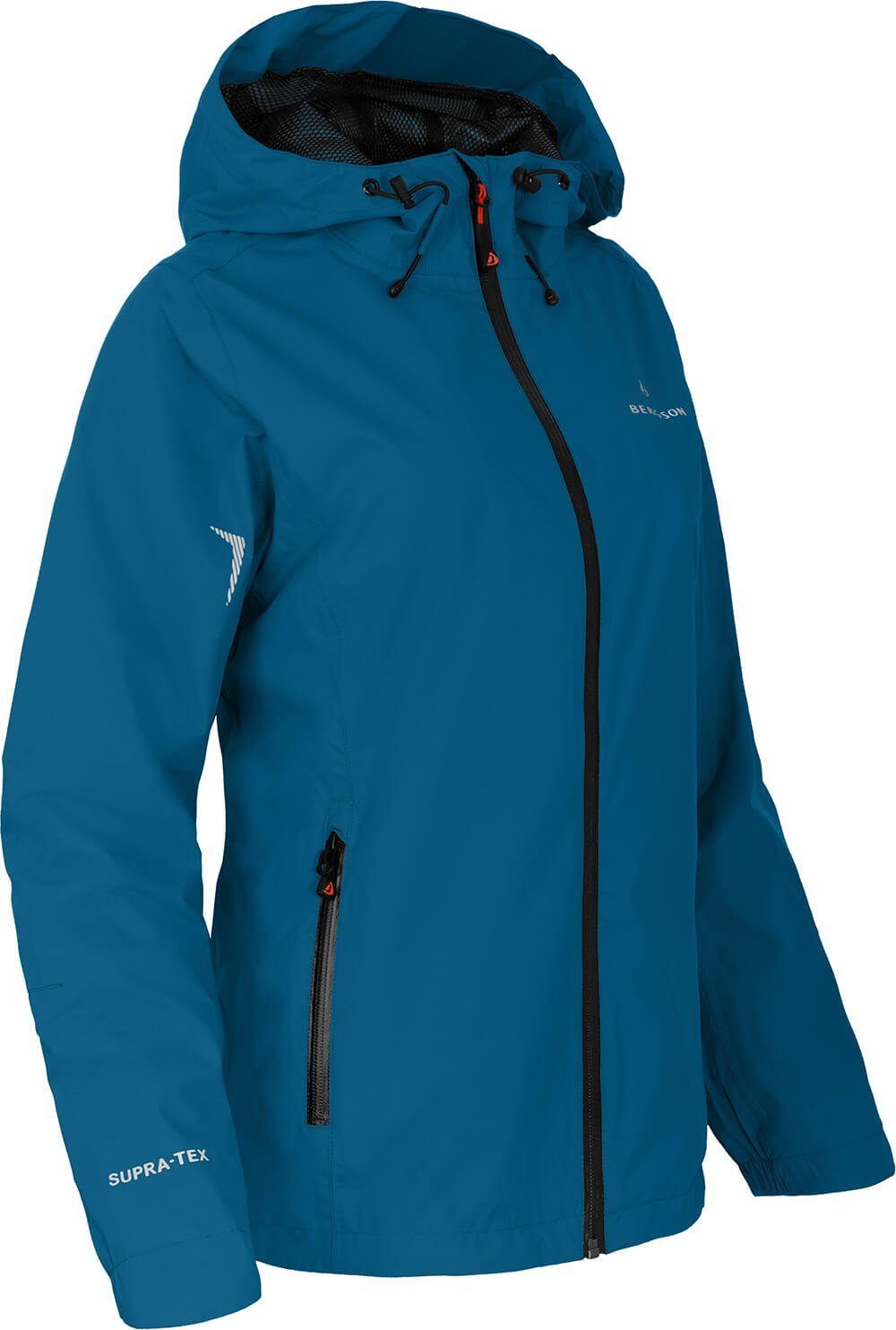 Bergson Outdoorjacke HELLI Damen Regenjacke, Netzfutter, 12000 mm Wassersäule, Kurzgrößen, Saphir blau