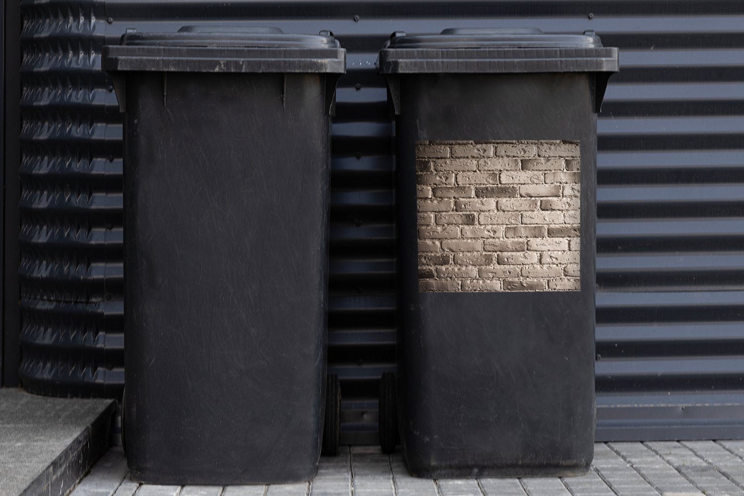 Container, (1 Mülleimer-aufkleber, Abfalbehälter Sticker, - Ziegel Wandsticker St), - MuchoWow Mülltonne, Grau Wände