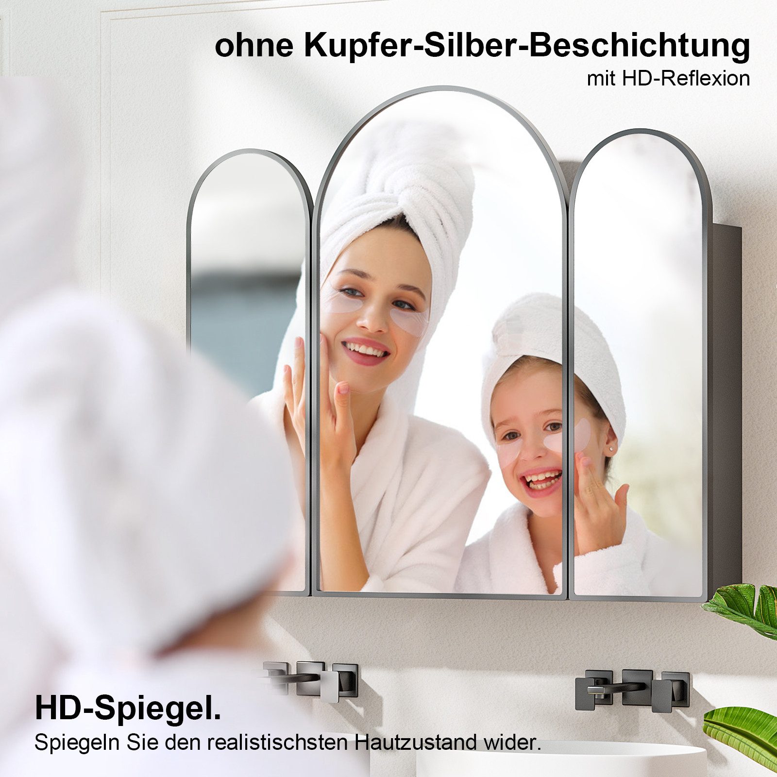 radelldar Badezimmerspiegelschrank Wandschrank mit Stauraum, HD-Spiegel Schrank (1-St) 3-türiger Bogen-Spiegelschrank, 80x70 cm – Bild 5 von 5