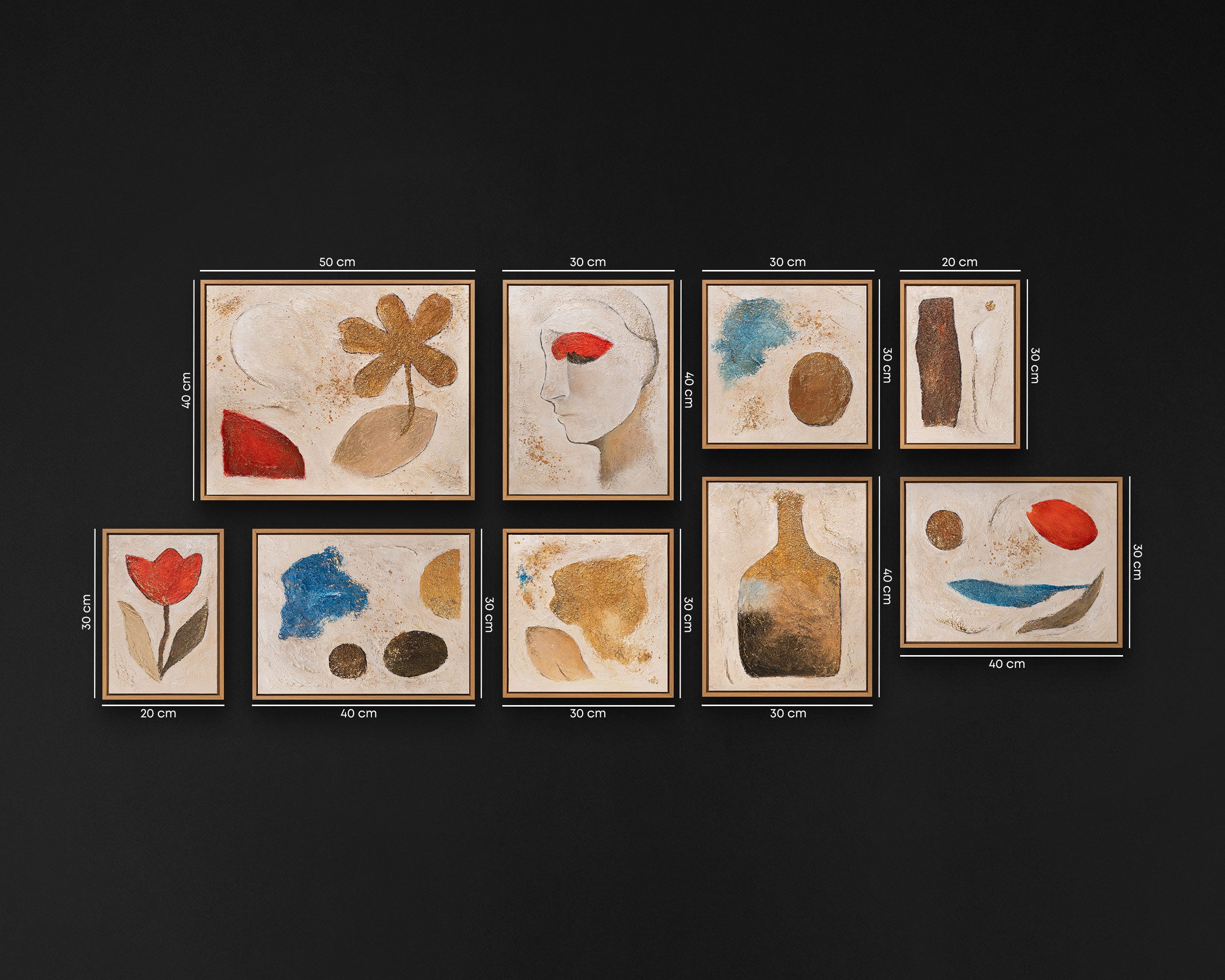 YS-Art Gemälde "Poesie des Tages", Contemporary (Set, 9 St), Modernes Wandbilder Set aus deutscher Kunstwerkstatt – abstrakte Kunst