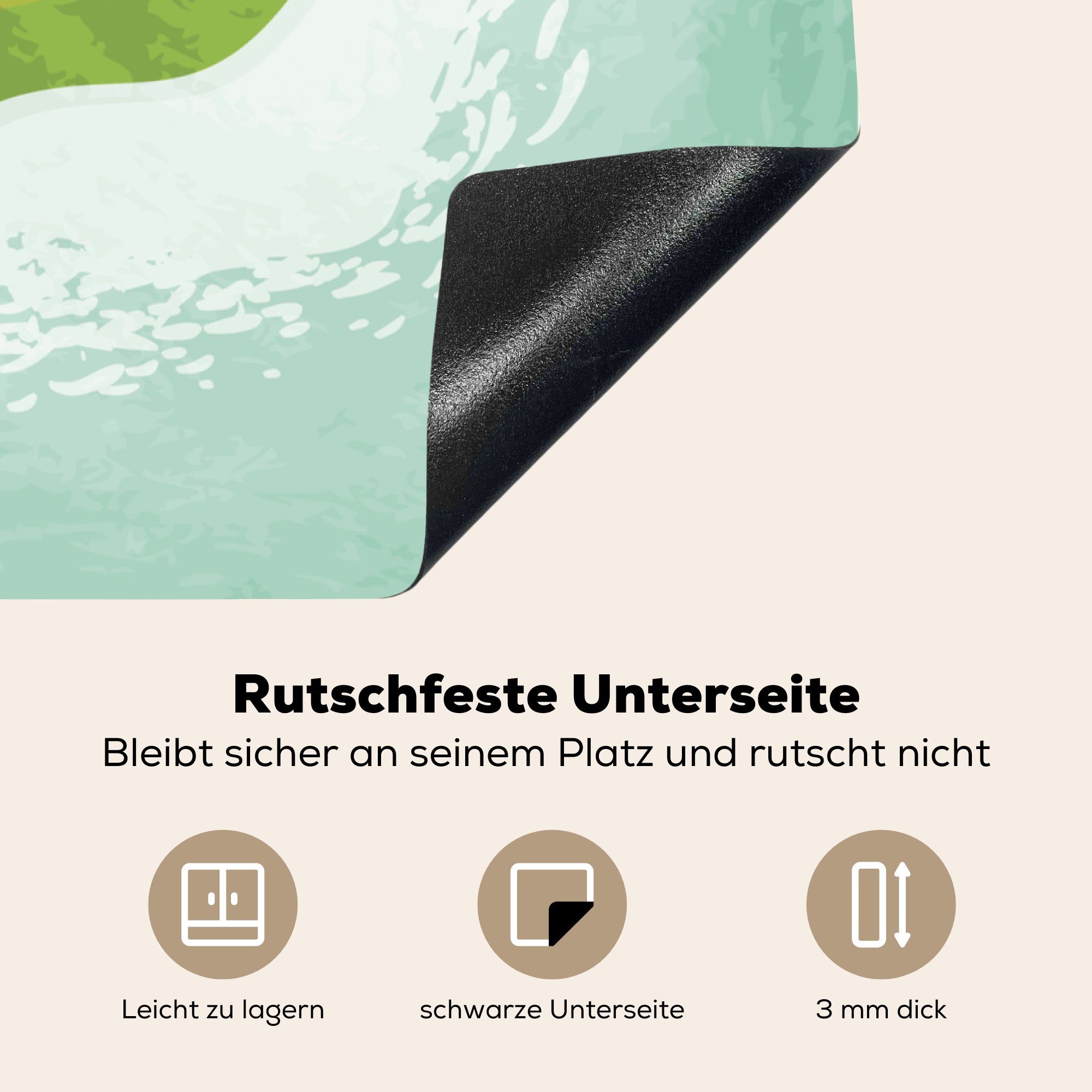 MuchoWow Herdblende-/Abdeckplatte (1 Illustration Vinyl, 78x78 glücklichen Apfels, tlg), eines Ceranfeldabdeckung, cm, Arbeitsplatte küche für