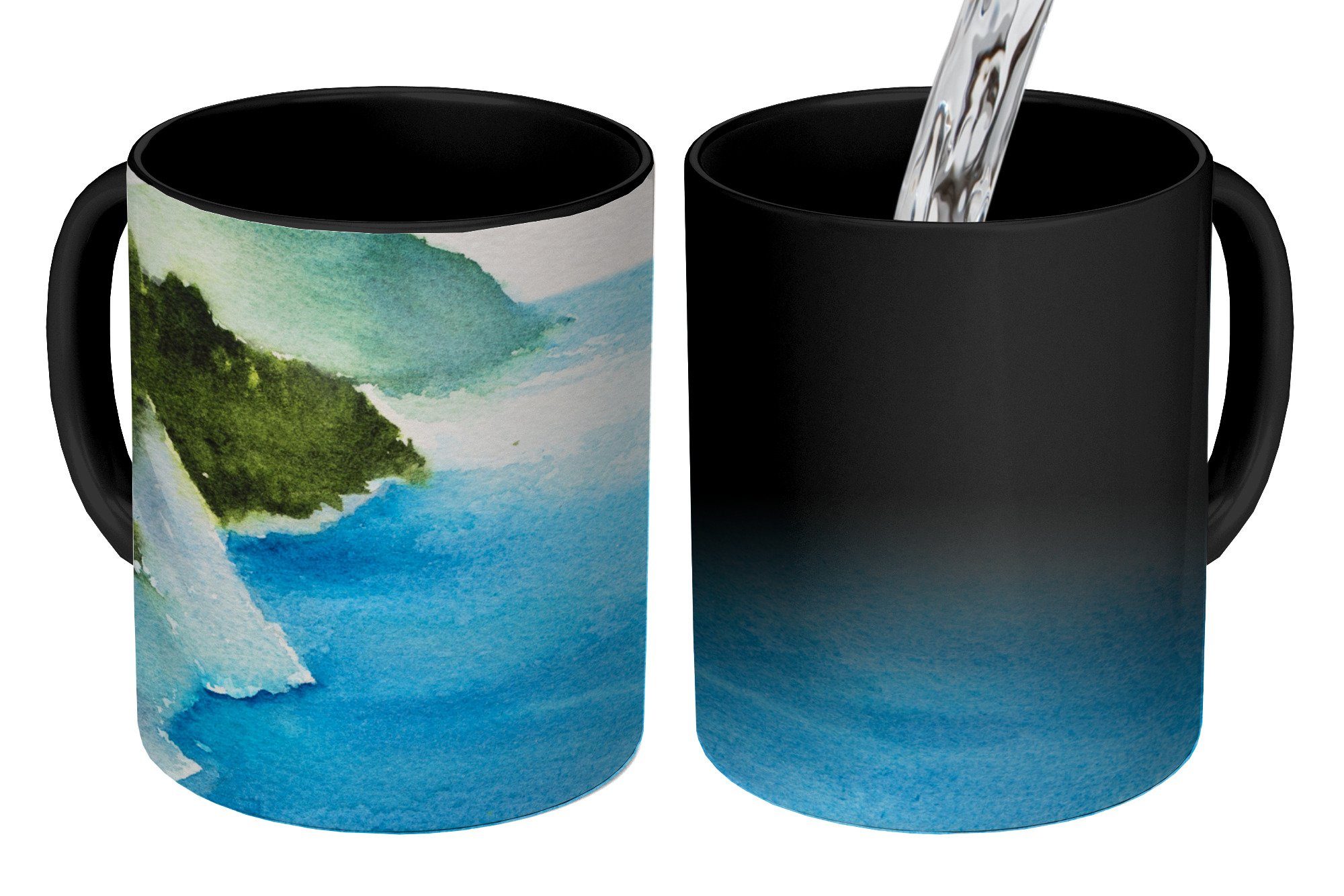 MuchoWow Tasse Meer - Berge - Wald, Keramik, Farbwechsel, Kaffeetassen, Teetasse, Zaubertasse, Geschenk