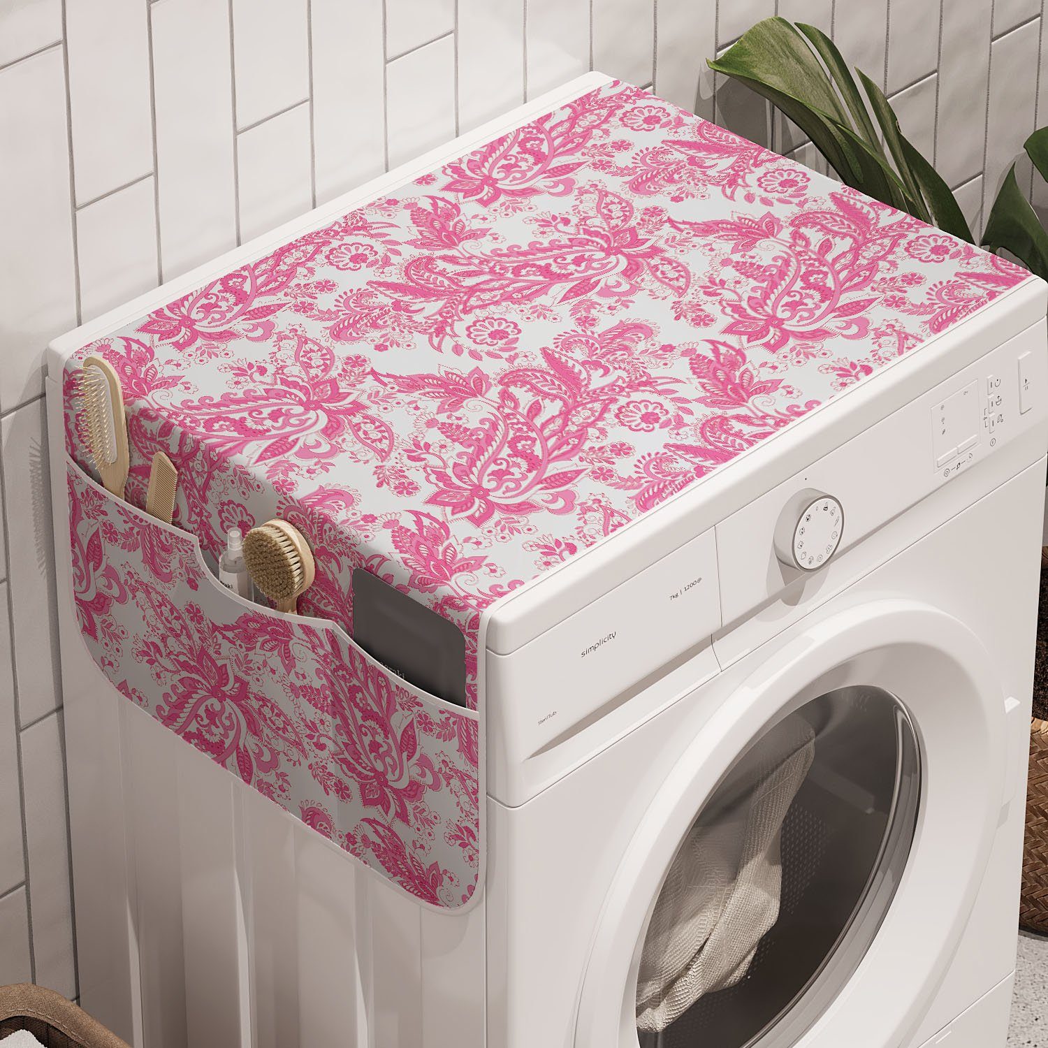 und Paisley-Muster Badorganizer für Waschmaschine Abakuhaus Pinkish Blumen Trockner, Anti-Rutsch-Stoffabdeckung