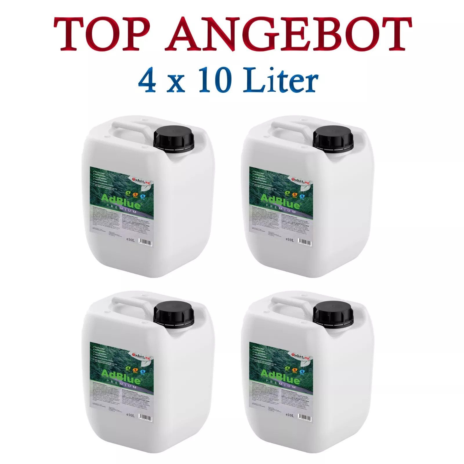 Paket.ag Diesel-Additiv AdBlue® für Dieselmotoren.40-Liter Top Preis! mit Einfüllschlauch., (4-St) Reduzierung schädlicher Stickoxide