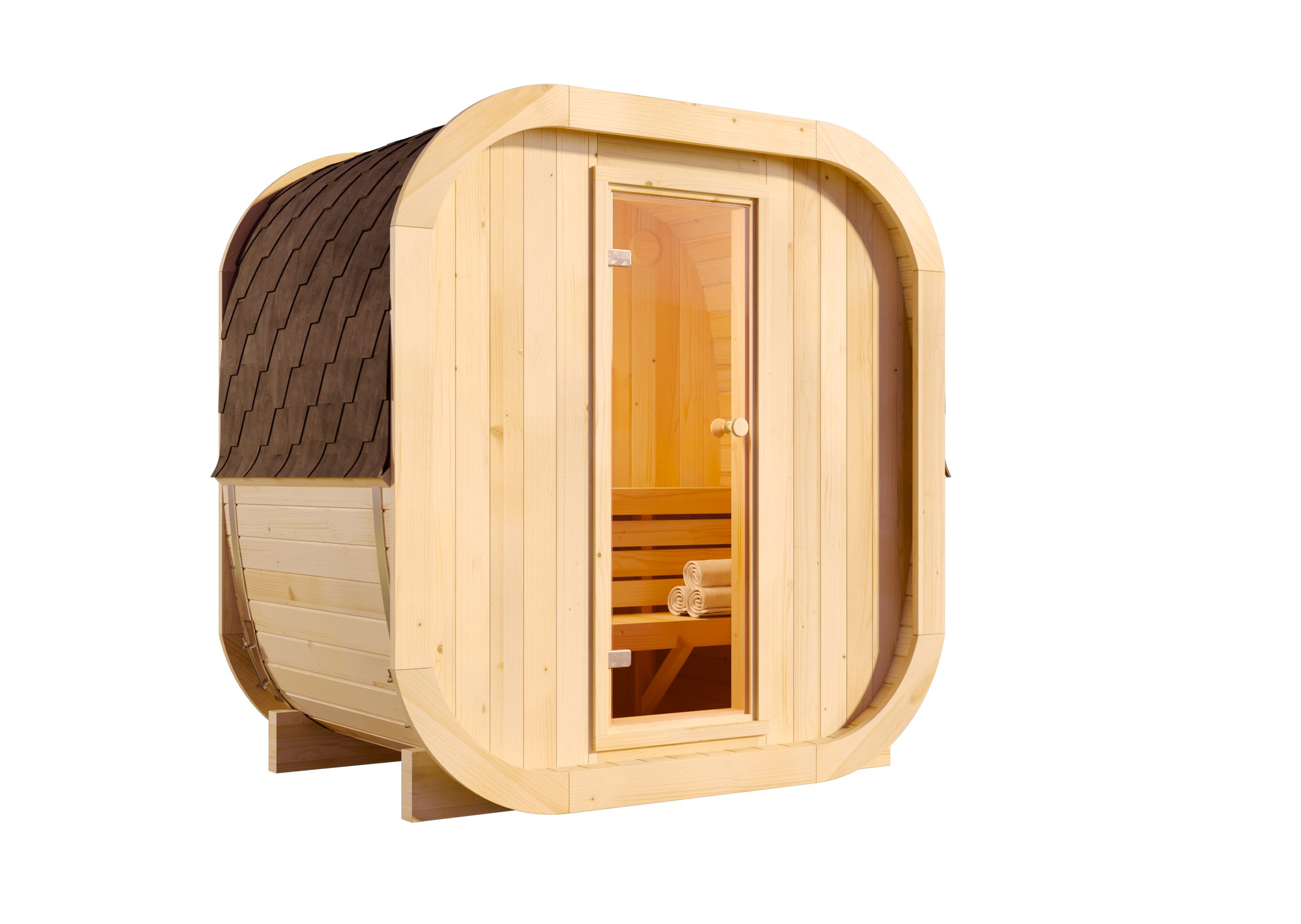 FinnTherm Fasssauna ScandiCube Mini XXS, BxTxH: 210 x 136 x 214 cm, 42 mm, in Naturbelassen Inkl. Fußboden