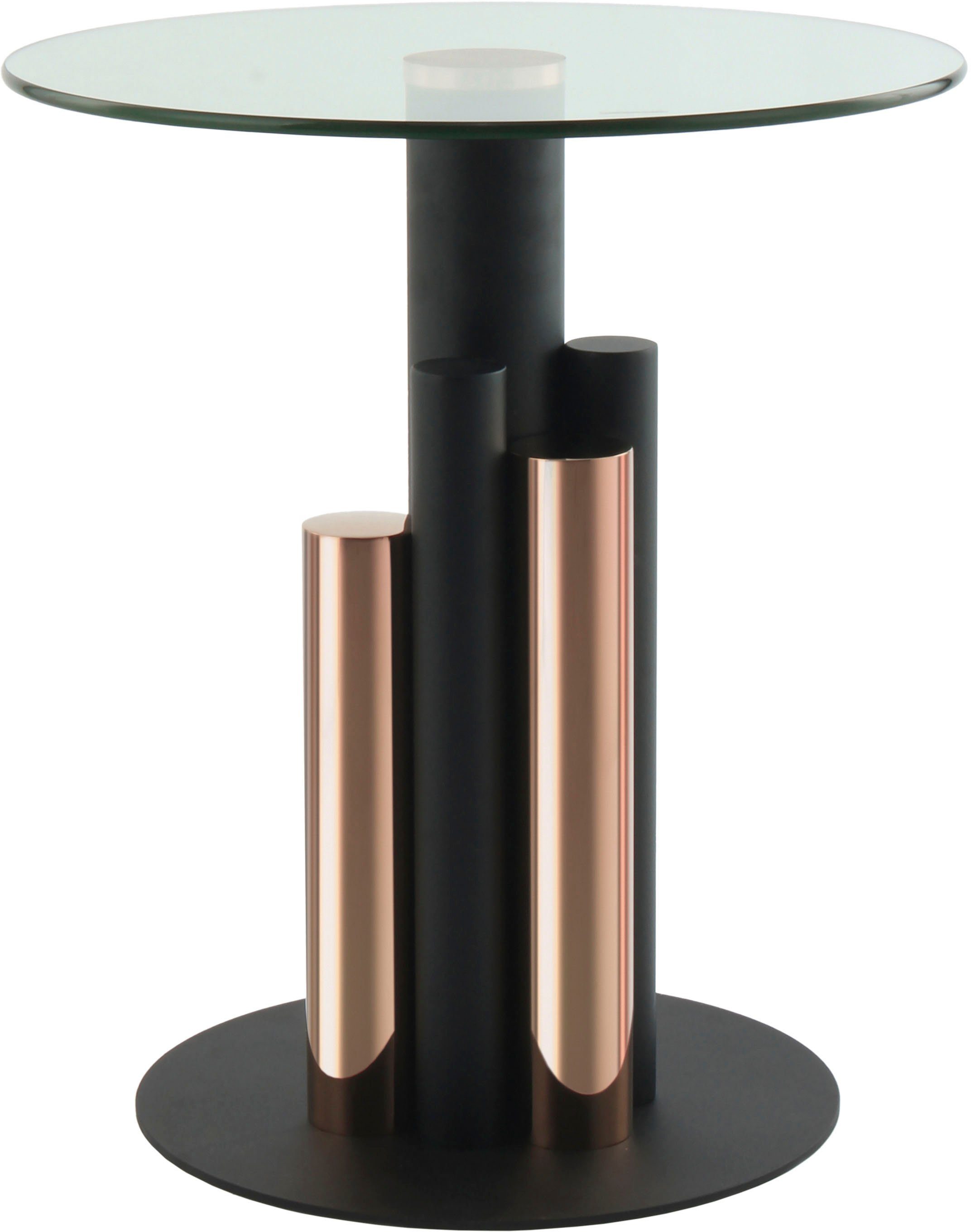 Kayoom Beistelltisch Ontario 225, Runde Glasplatte aus Sicherheitsglas, 100% Edelstahl (1-St), Modernes Design, zweifarbiges Säulengestell, Eyecatcher Element
