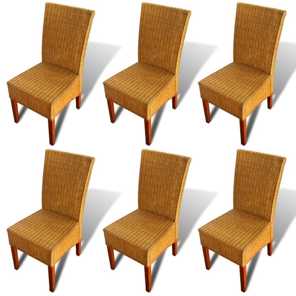 Esszimmerstuhl Esszimmerstühle 6 Stk. Natur Rattan Braun