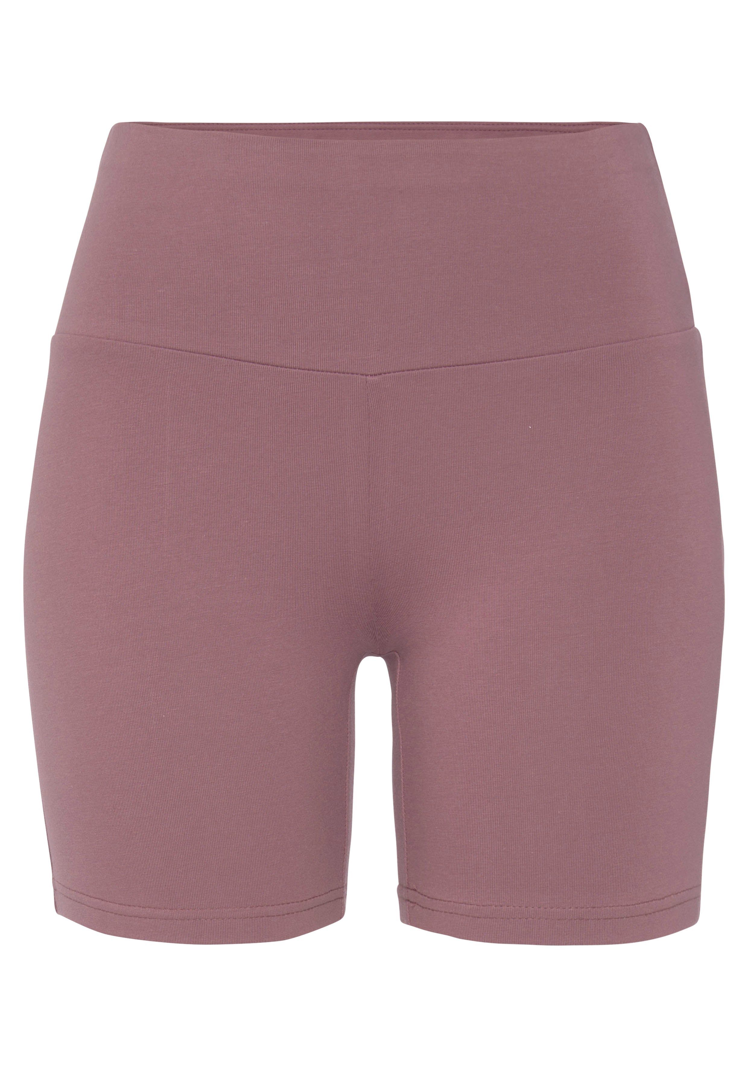 LASCANA Shorts mit breitem mauve Logodruck Bündchen und