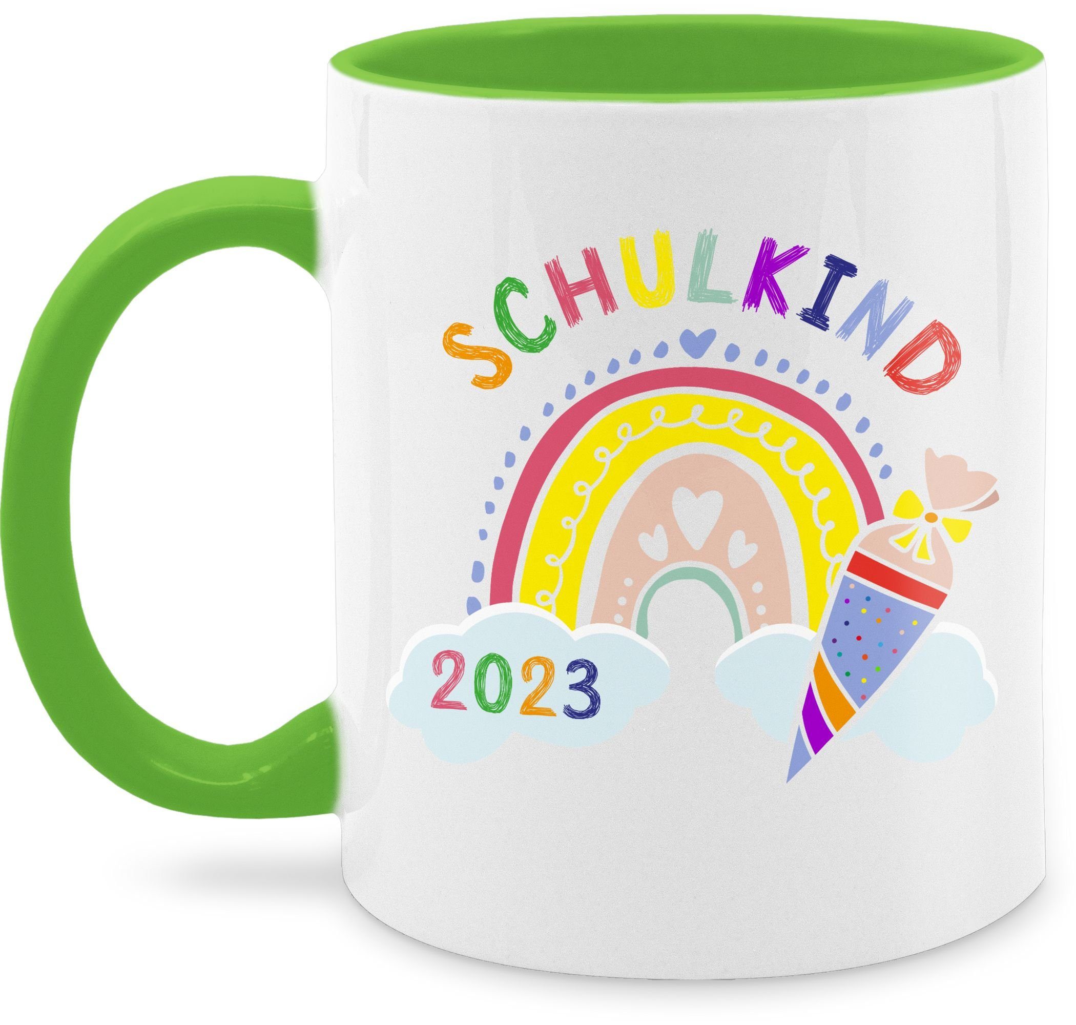 Shirtracer Tasse Regenbogen Schulkind 2023, Keramik, Einschulung Geschenk Tasse 3 Hellgrün