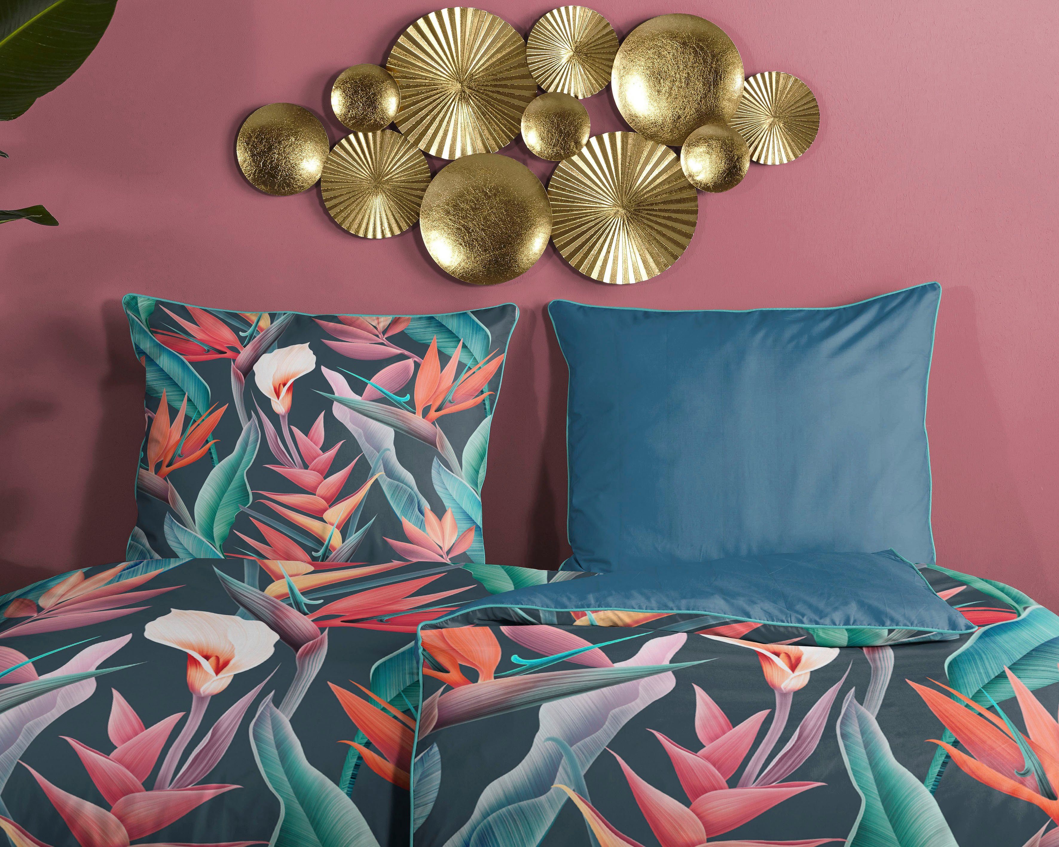 Descanso Bettwäsche Chloe, Satin (Bio-Baumwolle), 2 teilig, Baumwolle, Satin, 135x200, Biese, Reißverschluss, Wendeoptik, Blumen