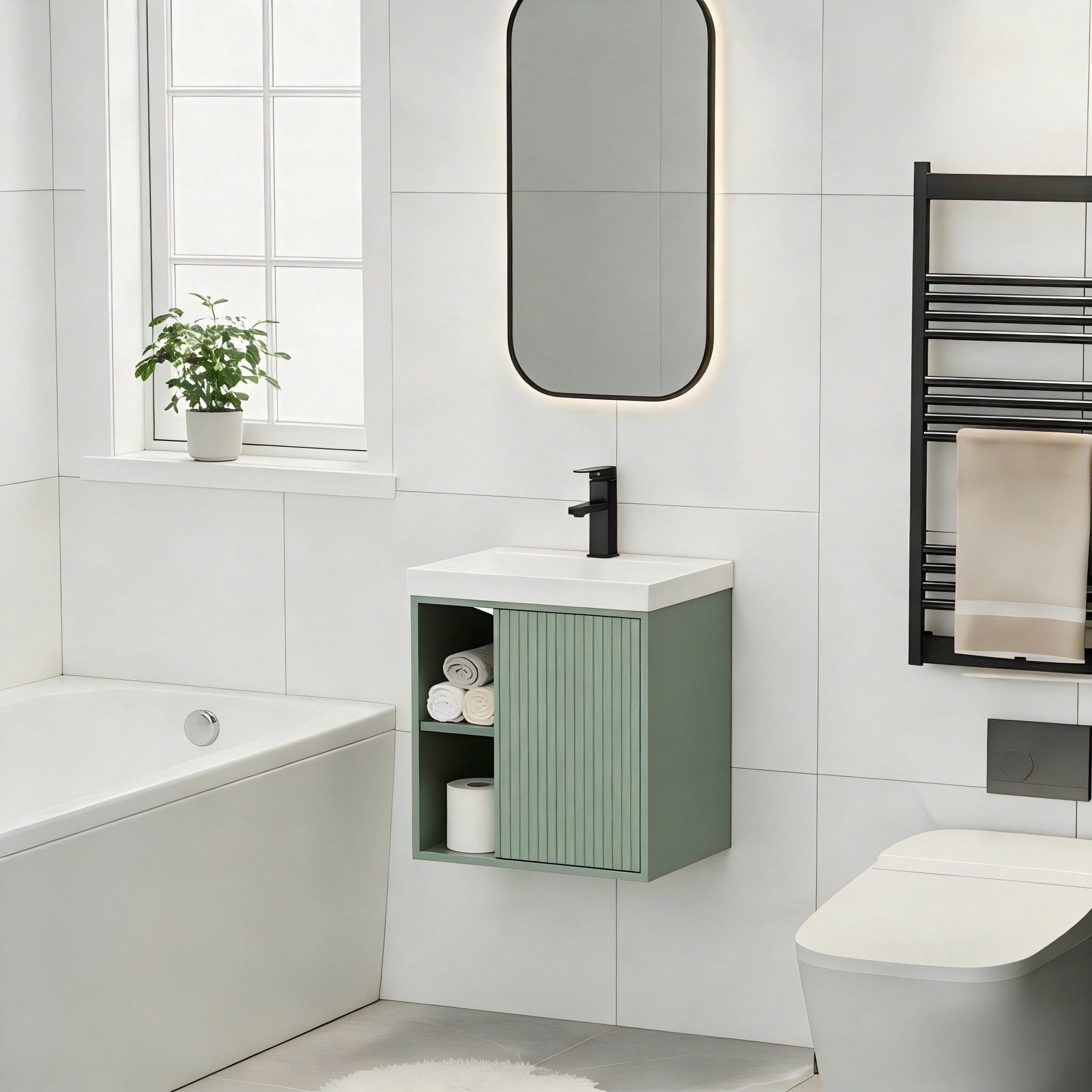 UEV Waschtisch klein Waschbecken mit Unterschrank set Badmöbel Gäste-WC hängend 50cm (Waschplatz ausreichend Stauraum,Badmöbel Set für Badezimmer, Unterschrank mit Harzbecken Wasserhahn Pop-up-Ablassventil), Waschtischunterschrank hängend Breit 50cm