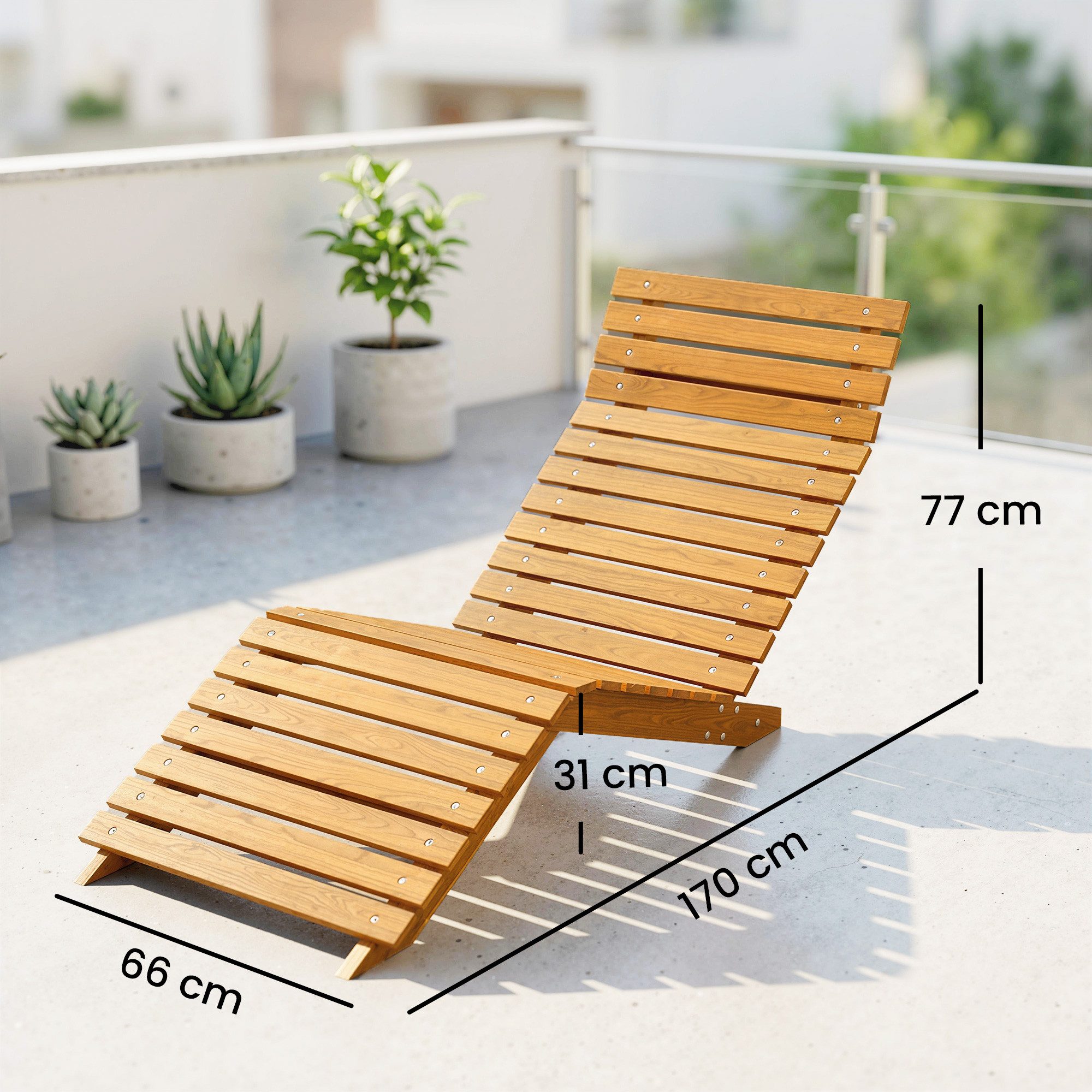 Outsunny Gartenliege für Poolbereich, Balkon, bis 120 kg belastbar, Liegestuhl, 1 St., Sonnenliege, Massivholz, Teak 66L x 170B x 77H cm