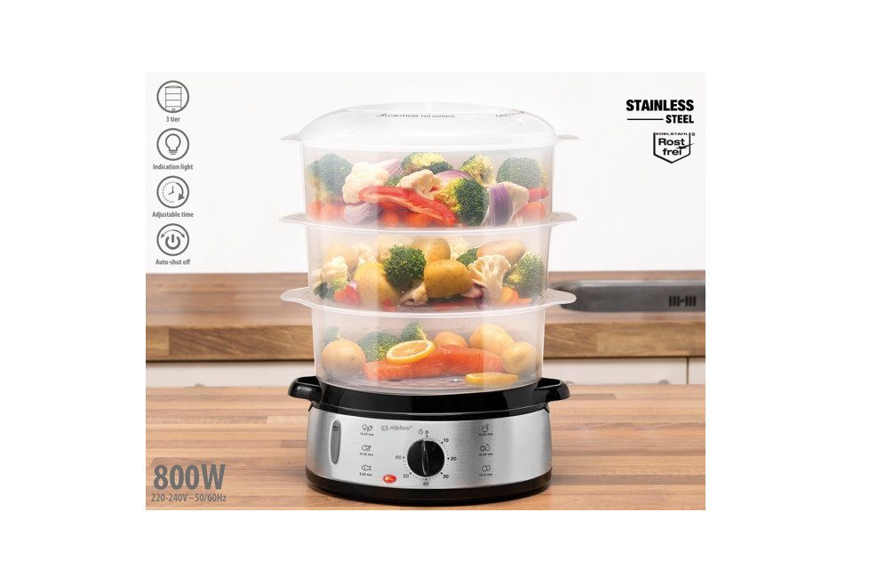 *Alpina* Dampfgarer Elektrischer 3Schicht Dampfgarer 800W, BPA frei, 9L, Spülmaschinenfest