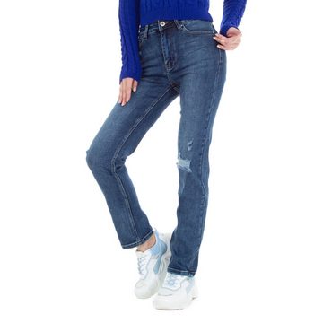 Ital-Design Straight-Jeans Damen Freizeit Destroyed-Look Stretch Straight Leg Jeans in Blau