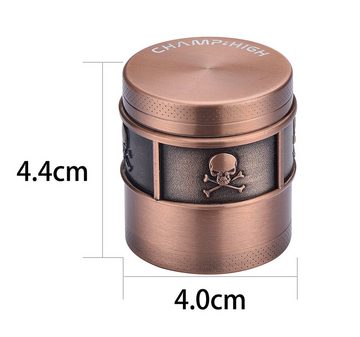 CHAMP HIGH Kräutermühle GRINDER "Totenkopf" 40mm 4-teilig Metall Crusher Sieb 030 (Bronze), Skull Tabak Gewürz Kräuter Mühle Herb