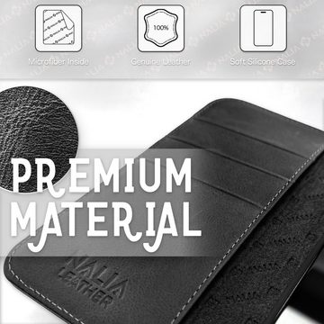 Nalia Flip Case Apple iPhone 14 Plus, Echt Leder Flip Case Hülle / Magnetverschluss / Premium Leather Case