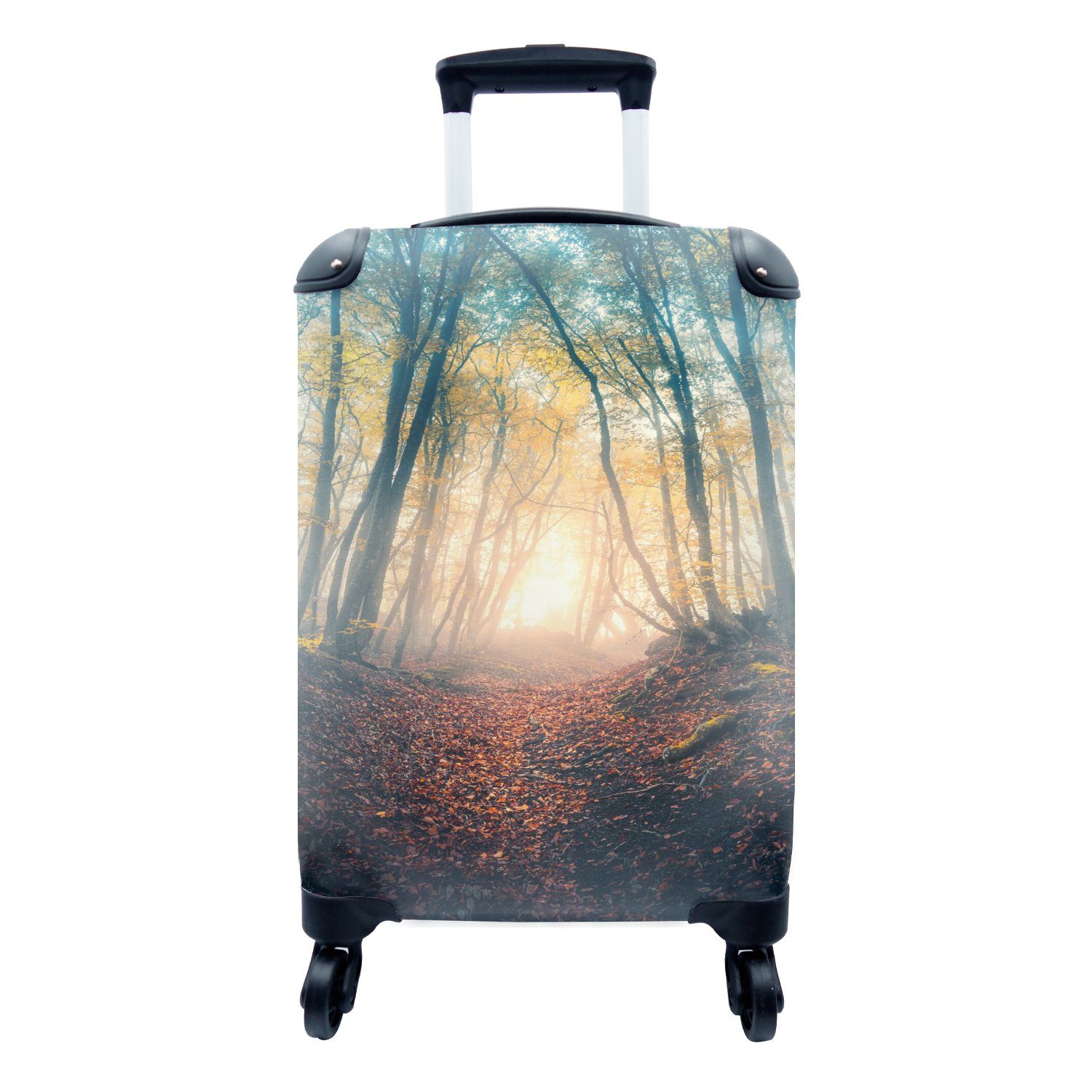 MuchoWow Handgepäckkoffer Wald - Nebel - Sonne - Herbst, 4 Rollen, Reisetasche mit rollen, Handgepäck für Ferien, Trolley, Reisekoffer