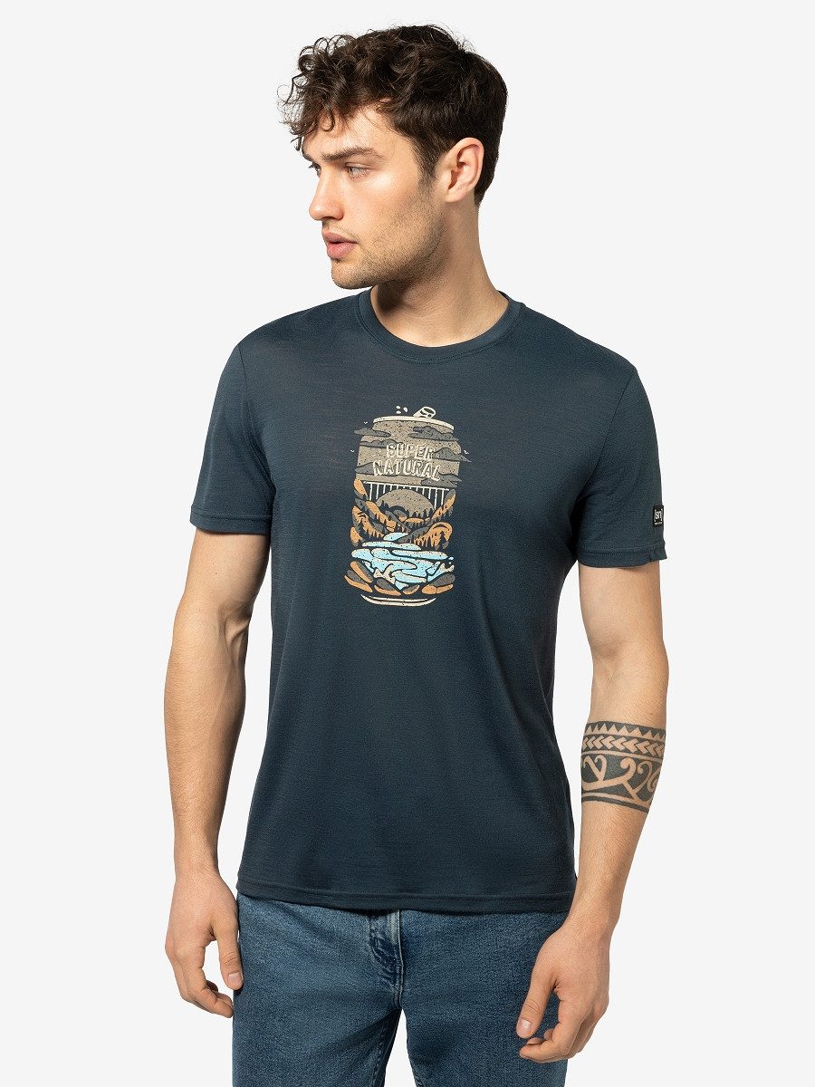 SUPER.NATURAL T-Shirt für Herren, Merino YES WE CANNED Camping Motiv, bunt